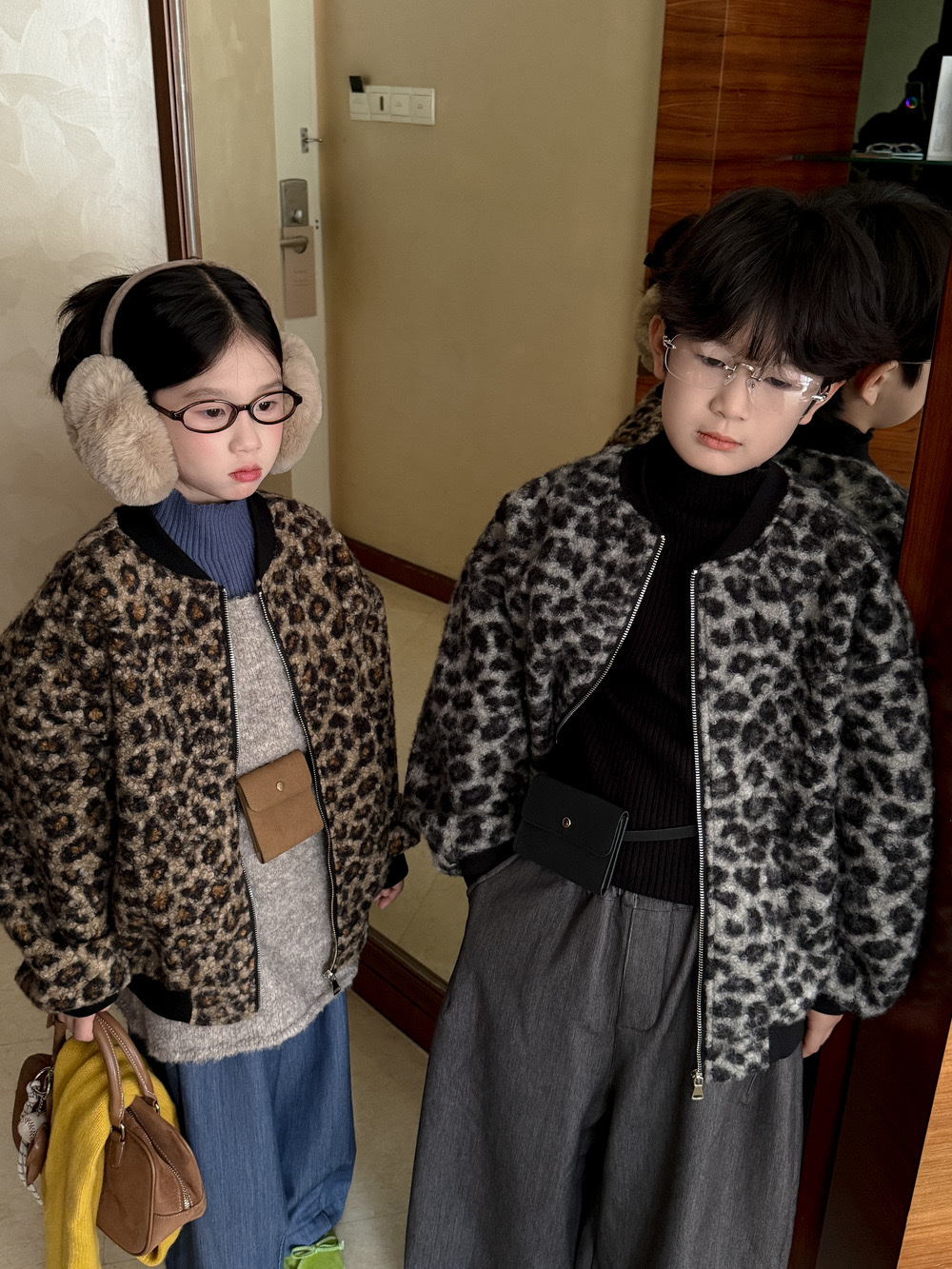 秋冬加厚豹紋拉鍊外套