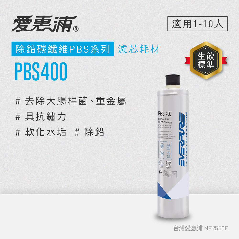 【EVERPURE愛惠浦】適用PBS400、PBS200除鉛碳纖維濾芯｜每年更換