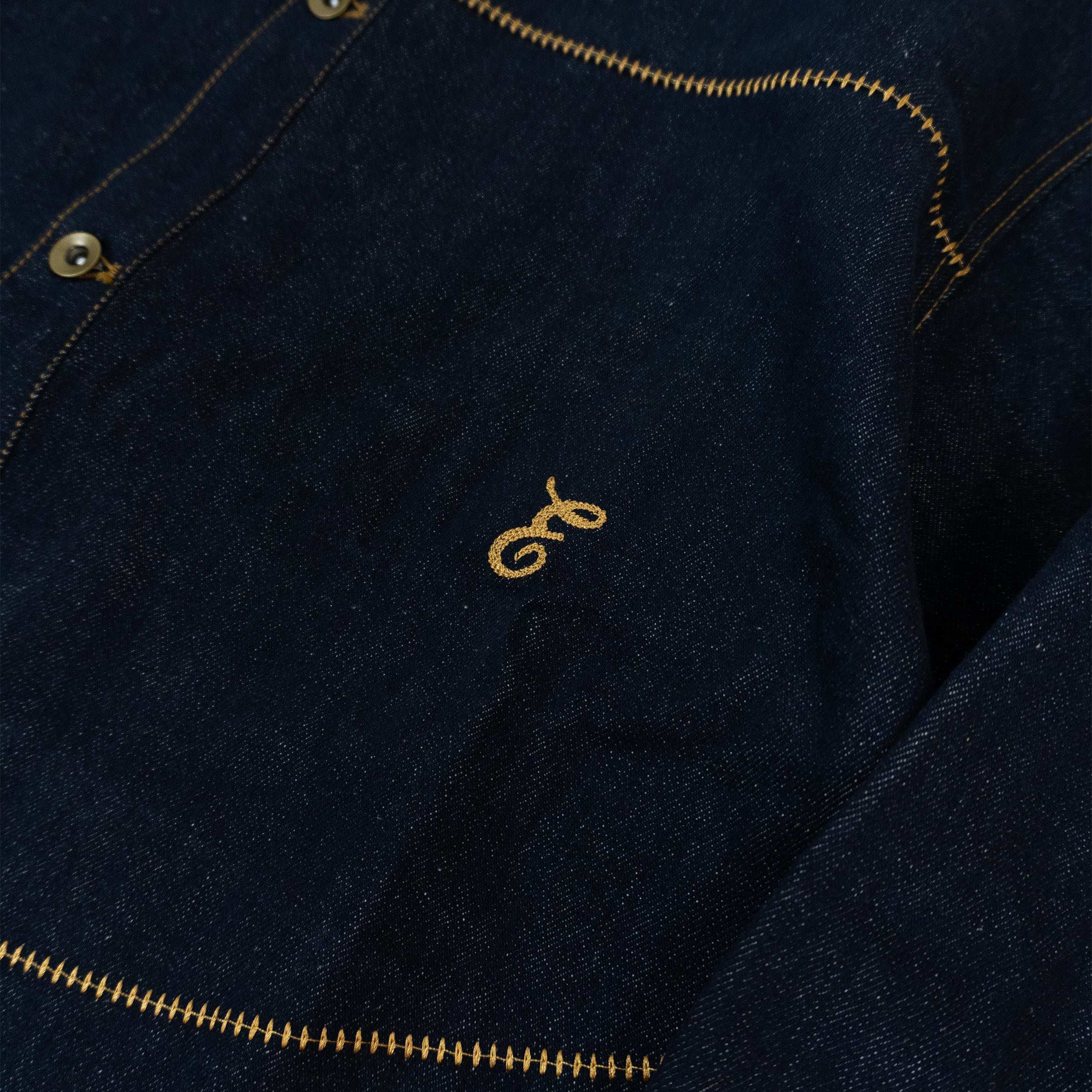 ''E'' Logo Embroidery Denim Jacket - Blue Denim