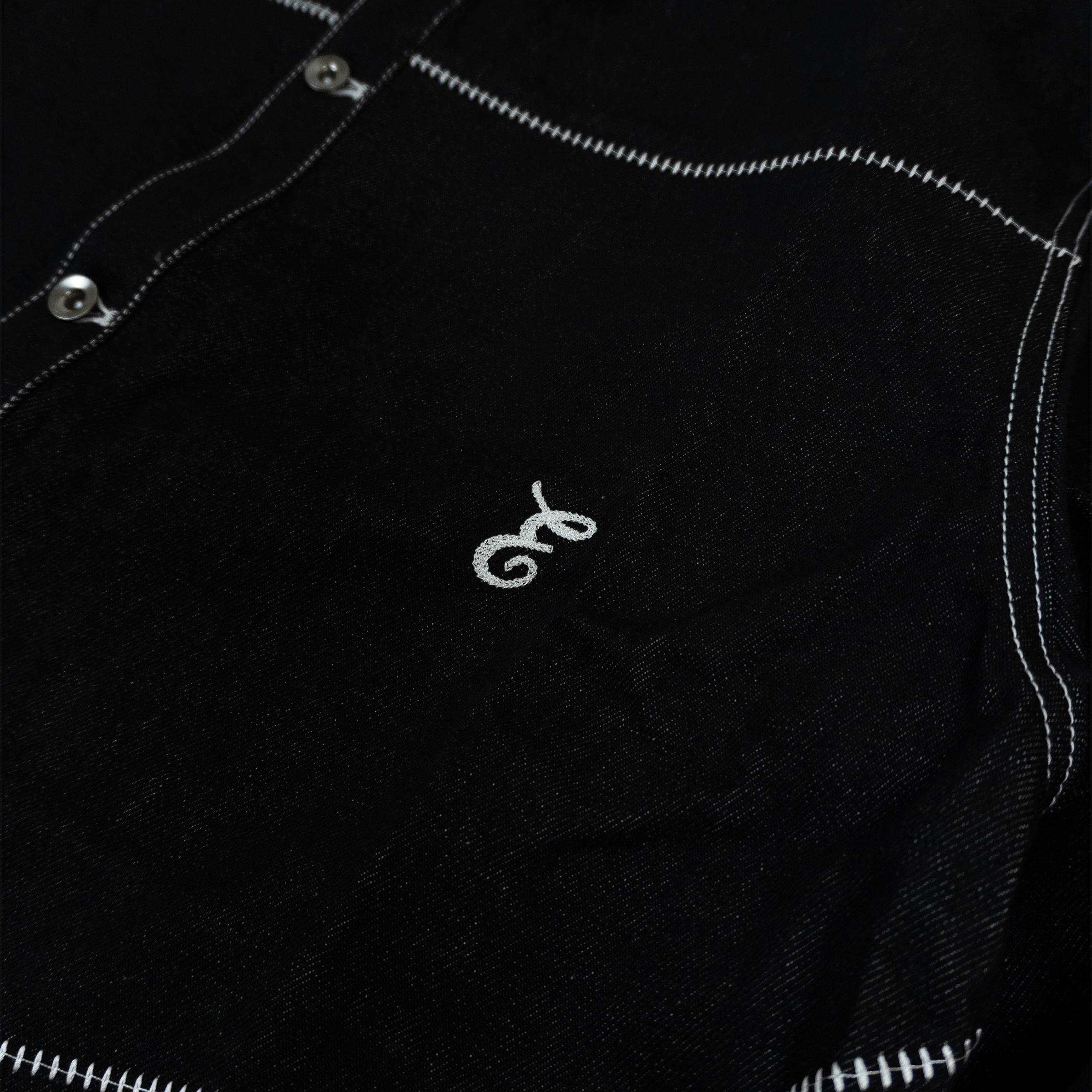 ''E'' Logo Embroidery Denim Jacket - Black Denim
