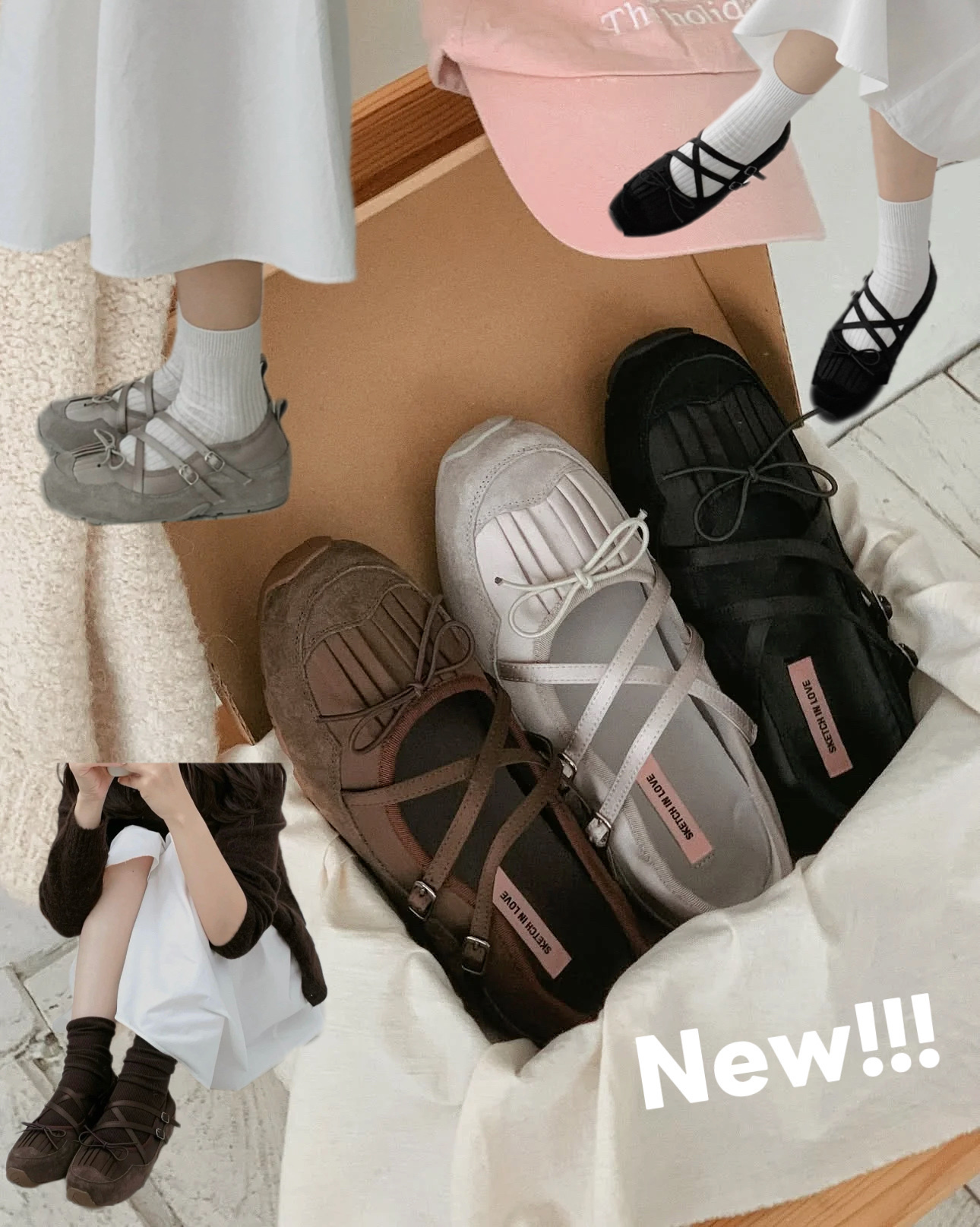 New!同廠推出~ 交叉帶芭蕾波鞋 三色入