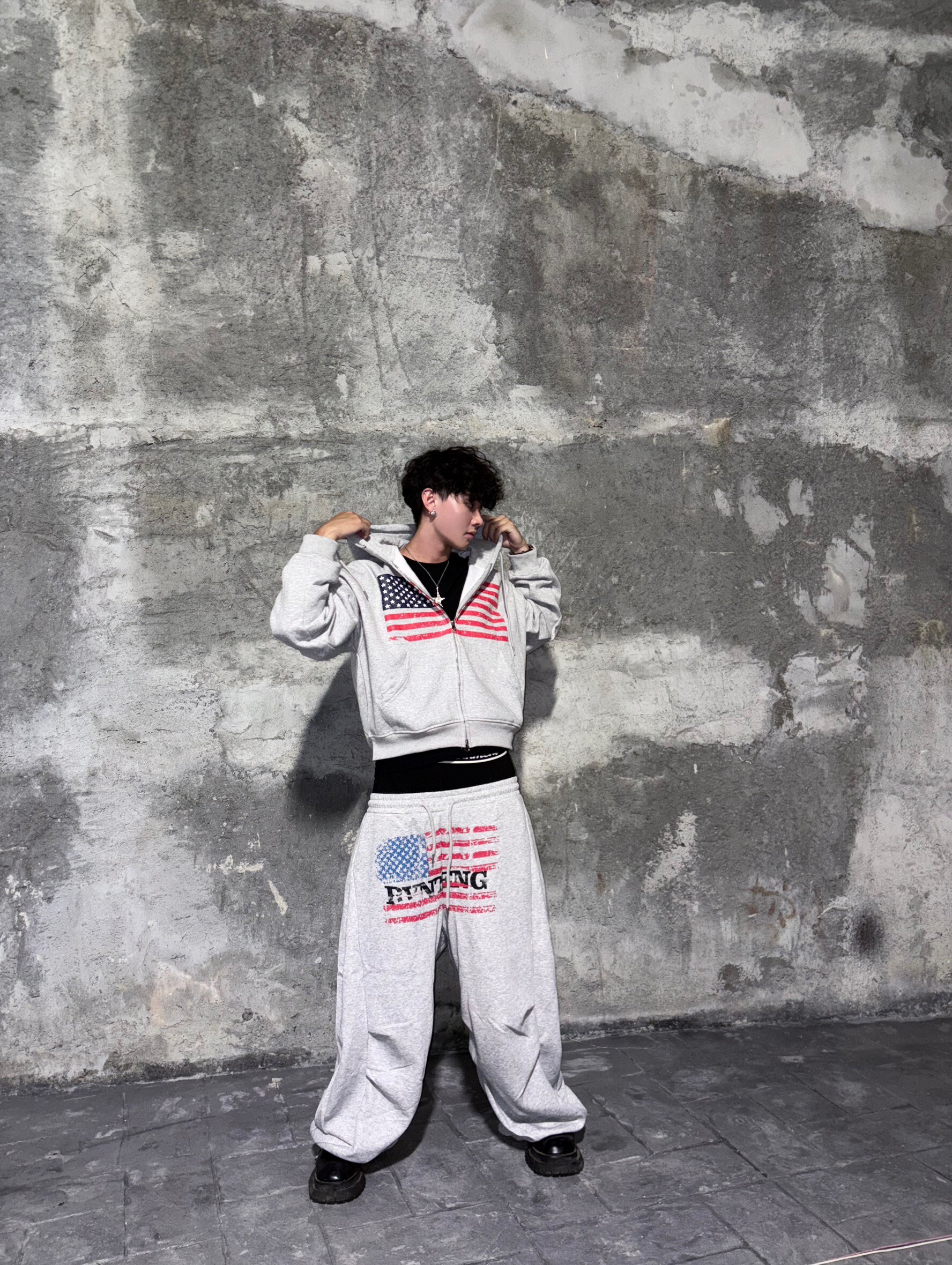 (GOAL) 美式國旗洗舊斑駁 雙拉鍊外套