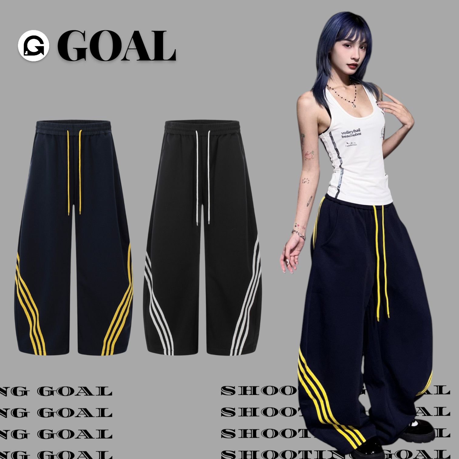 (GOAL) 美式復古撞色條紋彎刀棉褲 CK6606