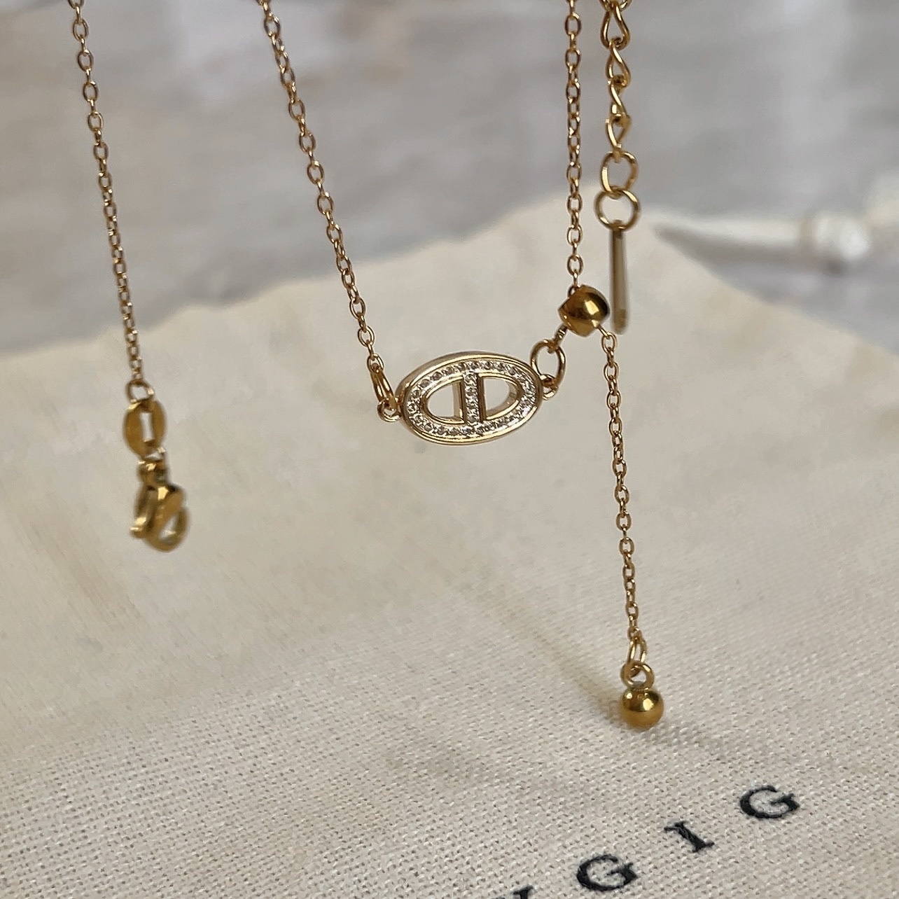 golden豬鼻子”金鑽細鍊圓珠抽拉項鍊