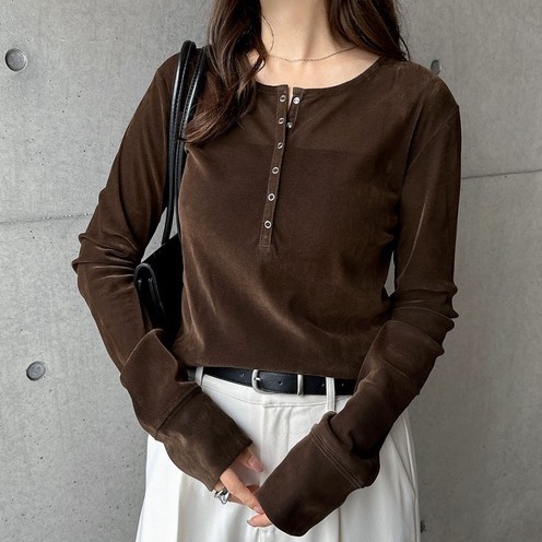 日本 柔霧天鵝絨 透膚長袖上衣