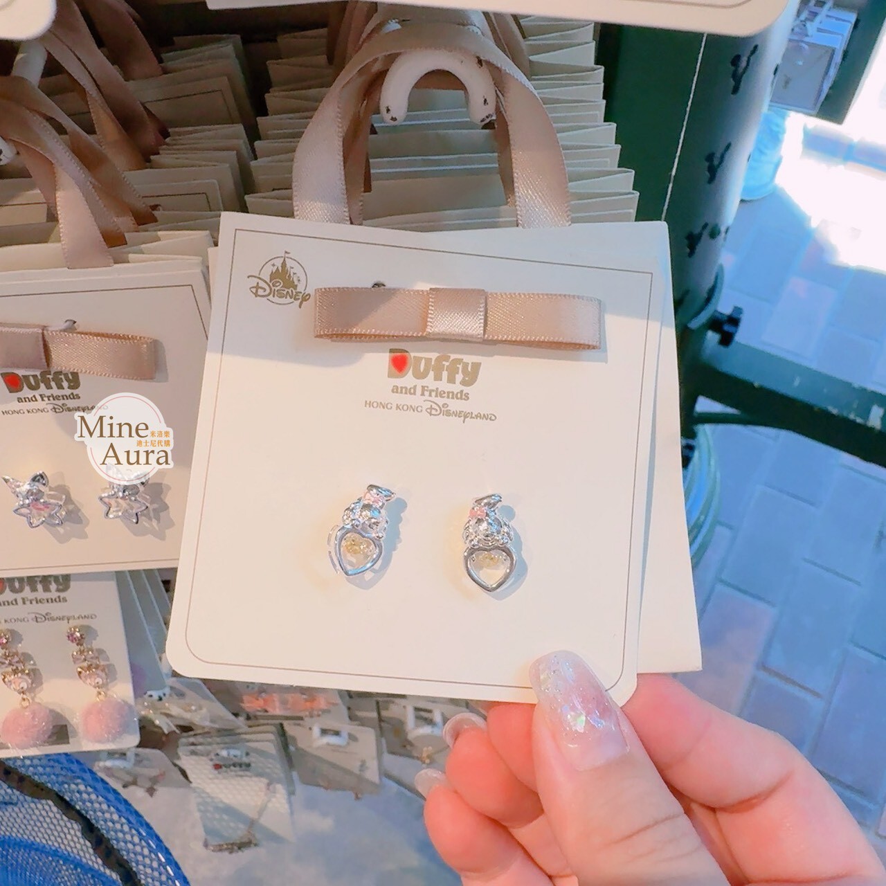 可琦安 餅乾 CookieAnn 大頭 亮鑽 簍空愛心 造型 耳環 首飾 -香港迪士尼樂園