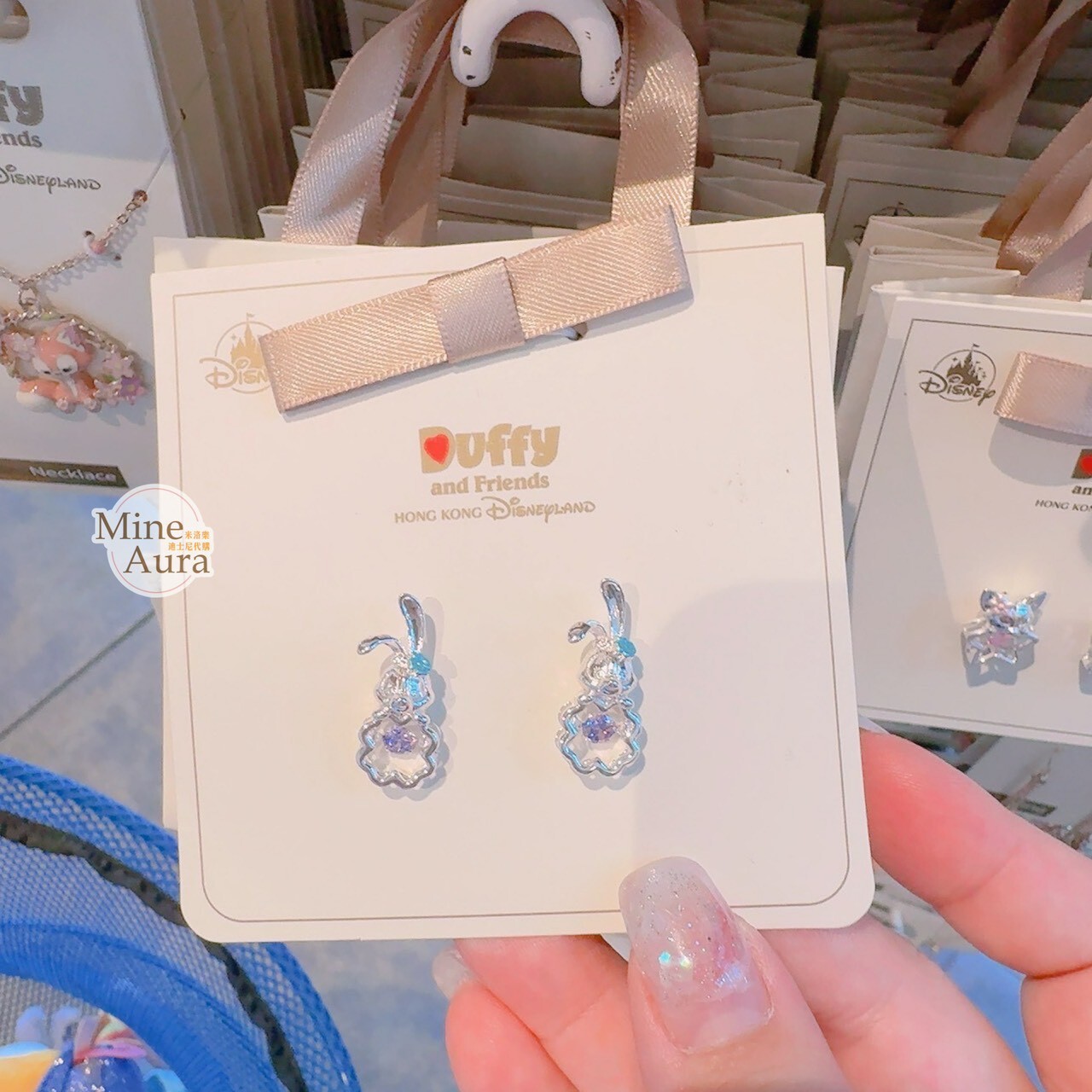 史黛拉露 星黛露 StellaLou 大頭 亮鑽 簍空花朵 造型 耳環 首飾 -香港迪士尼樂園