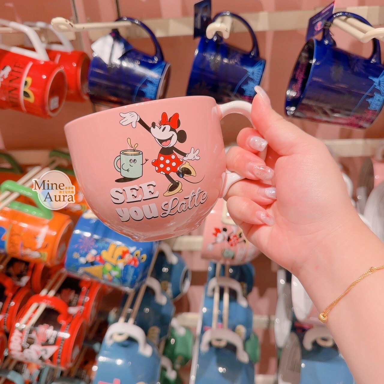 米妮 Minnie 睡衣 圖案 粉色底 馬克杯 水杯 -香港迪士尼樂園