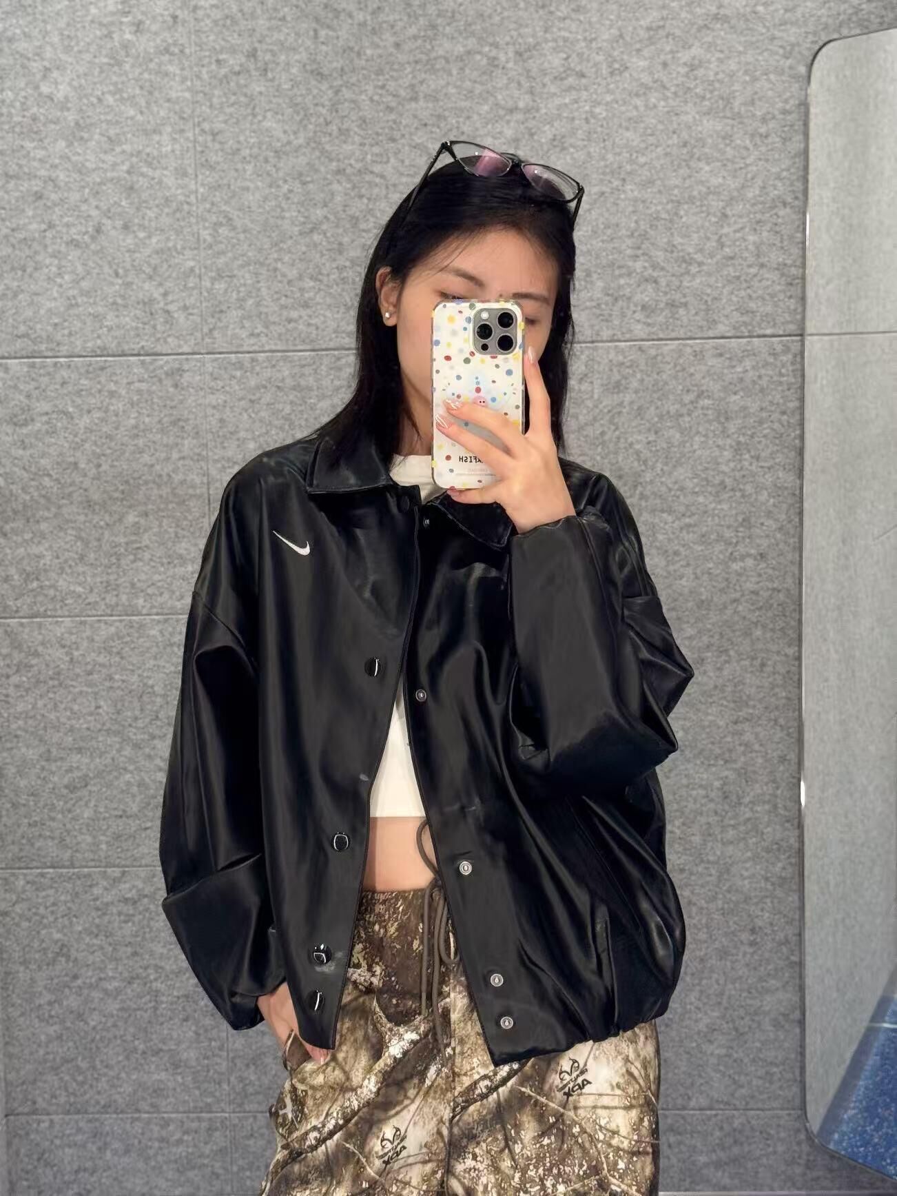 代購-Nike Sportswear Oversize 皮夾克 外套 黑色