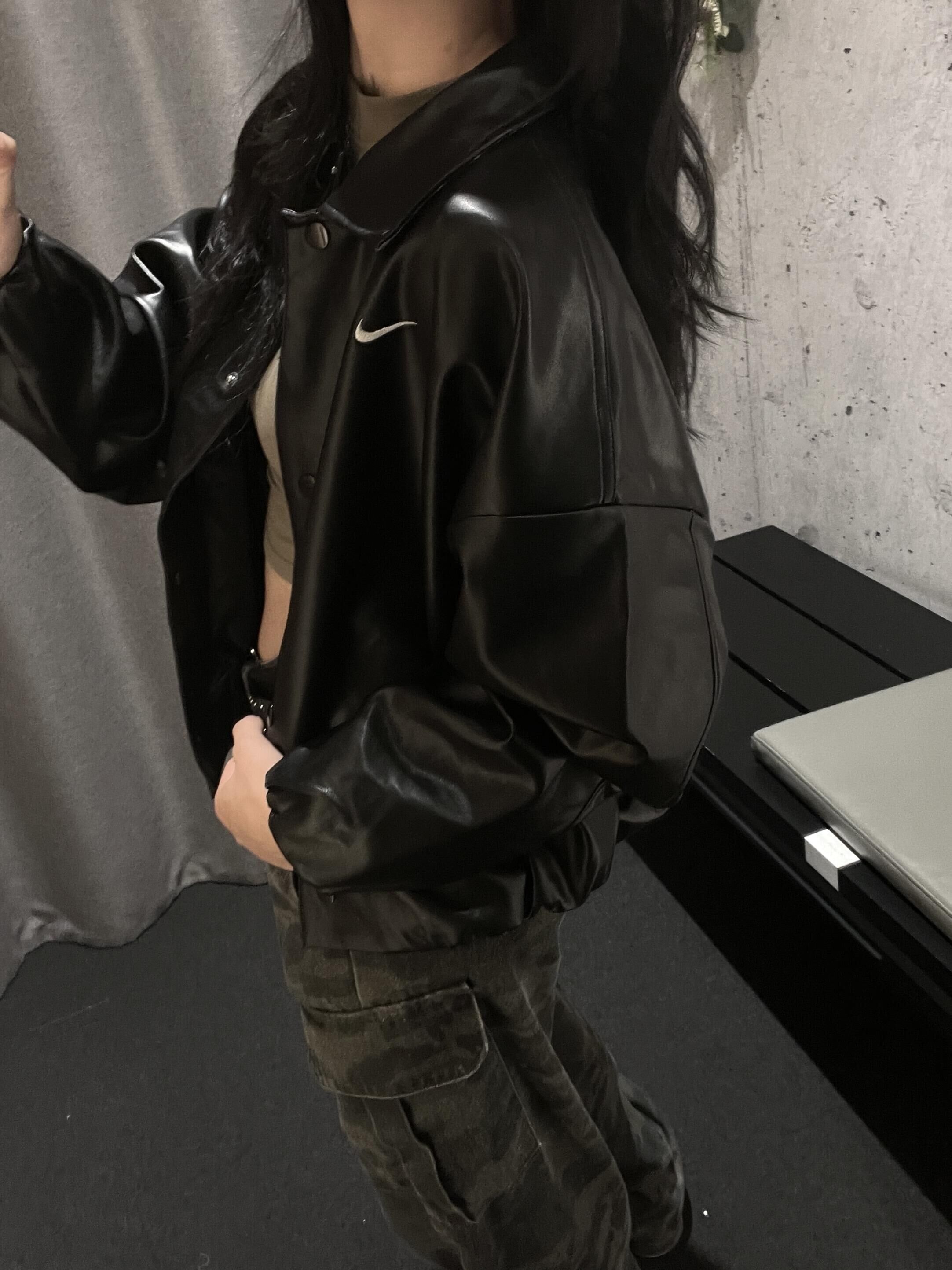 代購-Nike Sportswear Oversize 皮夾克 外套 黑色