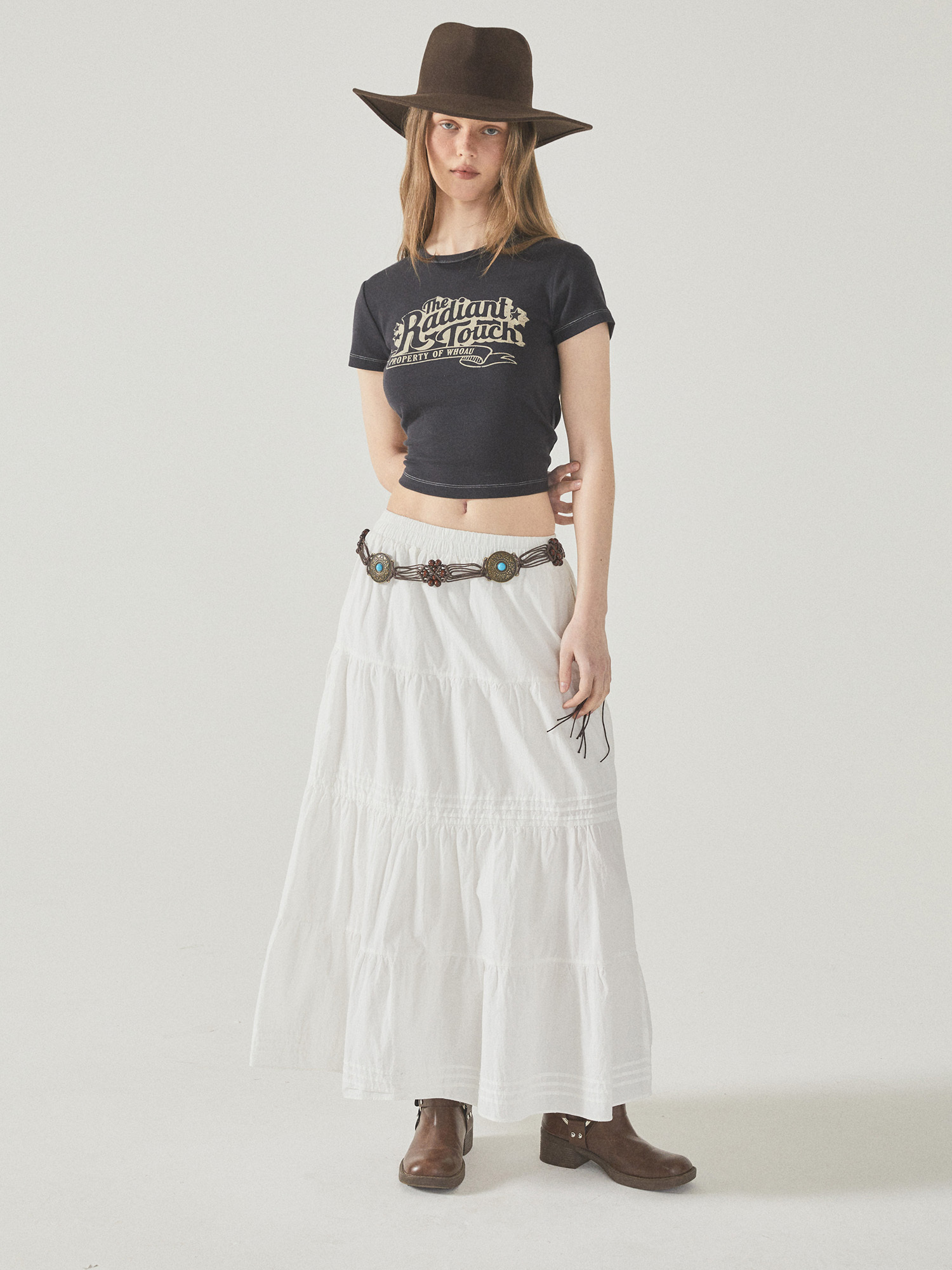 WHO A U - Printing Fitted Crop T-shirt *2色* (WHRAF2531F)