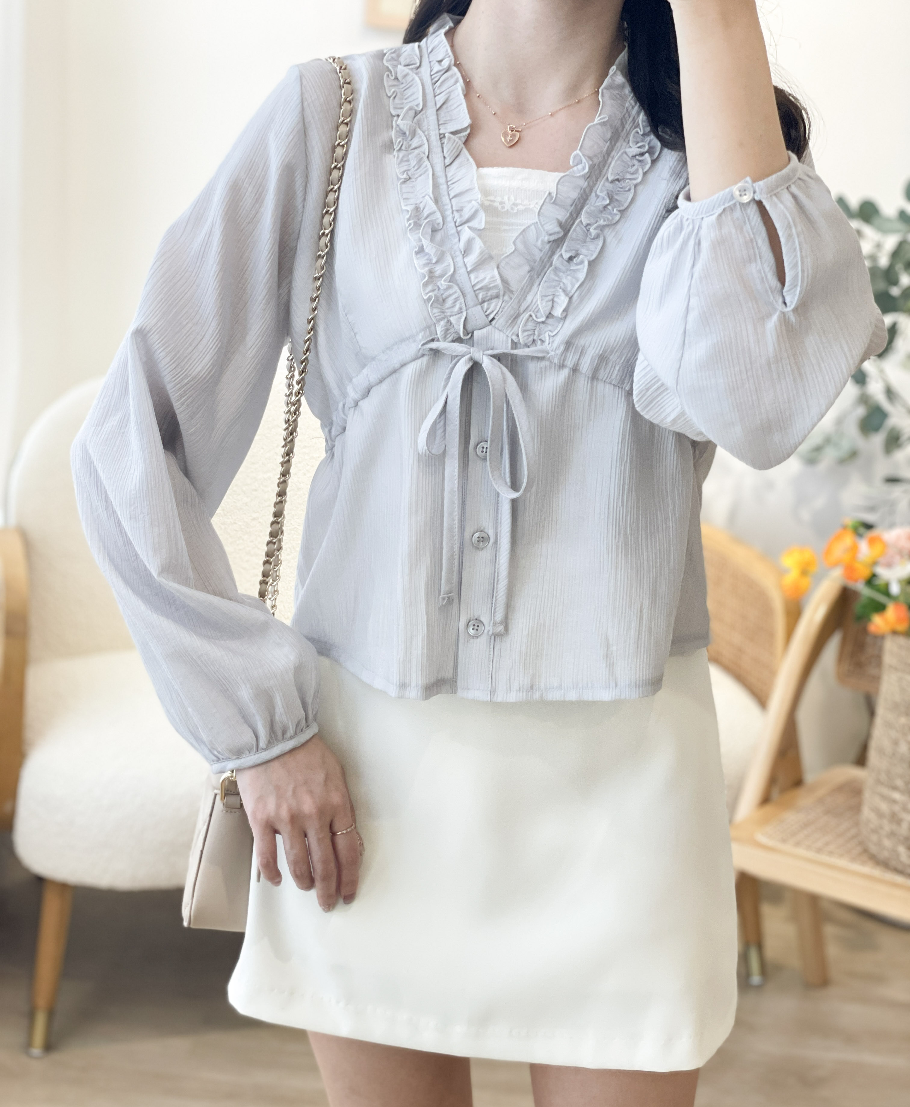 T1406 Coraline Ruffles Sheered Blouse