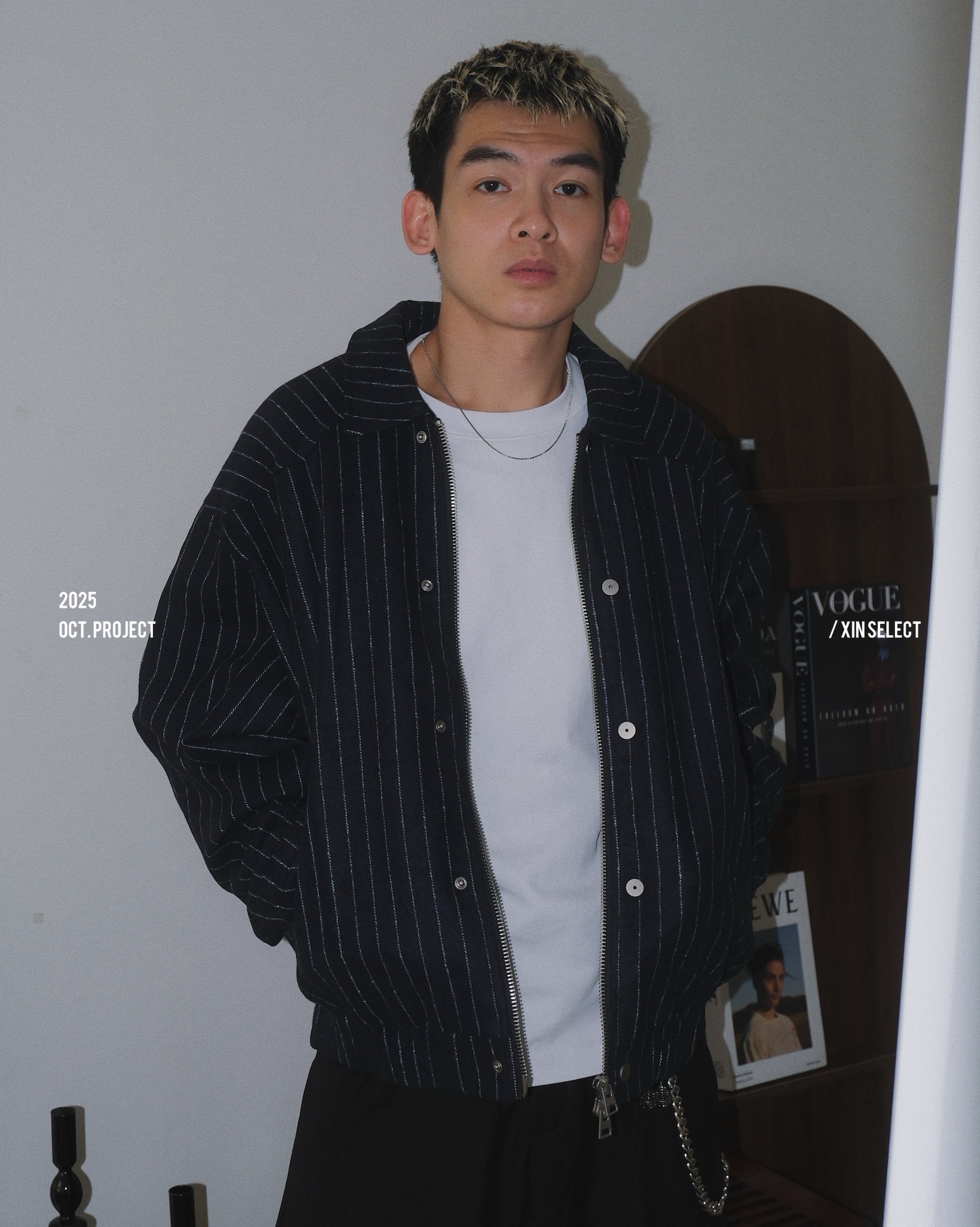 <限時特價🔥>XIN SELECT 條紋 銀扣 雙拉鍊 長袖 外套 深藍 CW1228