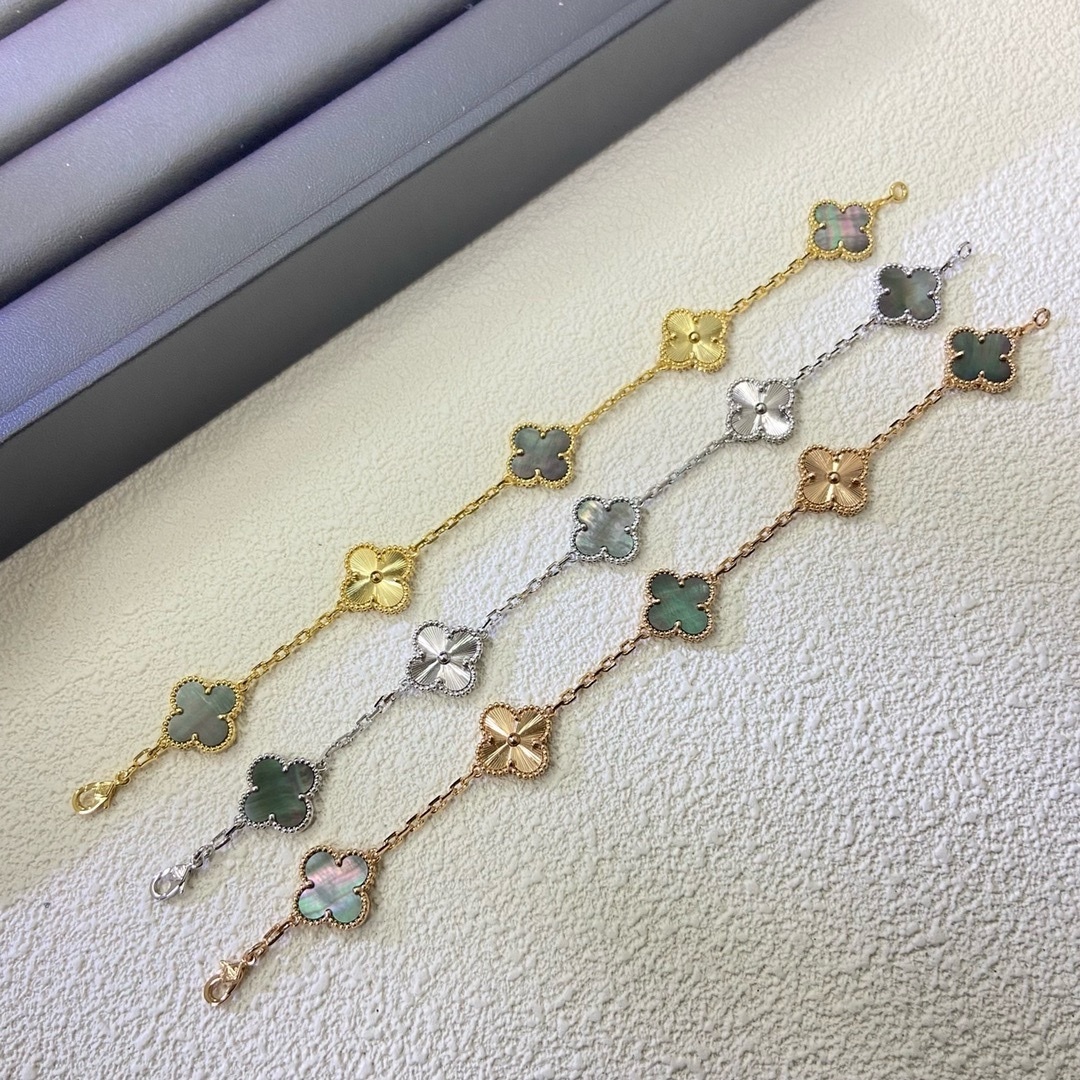 18k”灰綠貝母四葉草全系列/中號五花高奢定製手鍊系列