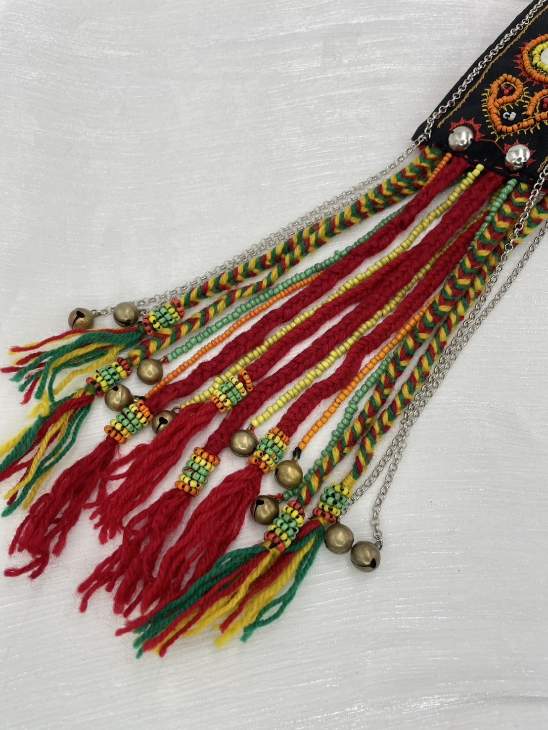 No.1手工珠繡刀冰流蘇肩背帶6*220cm（黑底）