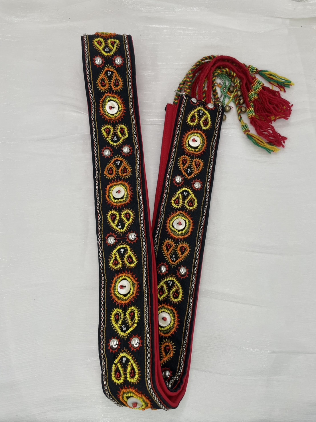 No.1手工珠繡刀冰流蘇肩背帶6*220cm（黑底）