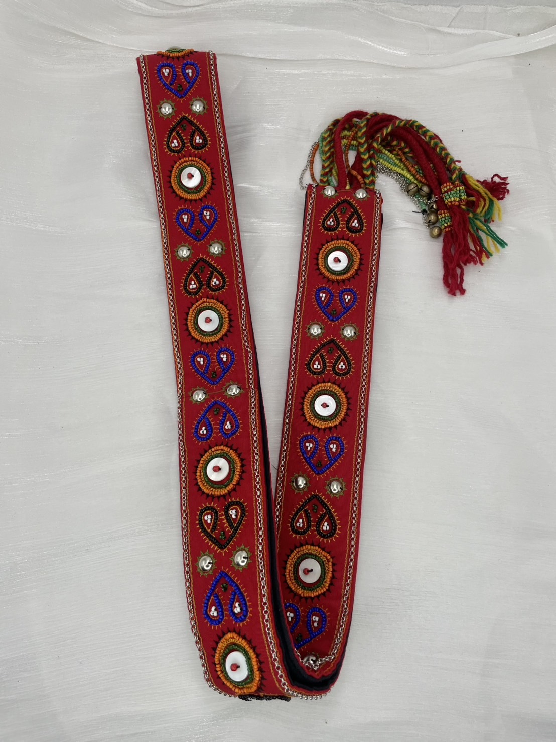 No.3手工珠繡刀冰流蘇肩背帶6*220cm（紅底）