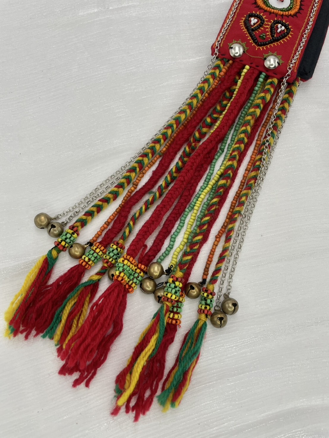 No.3手工珠繡刀冰流蘇肩背帶6*220cm（紅底）