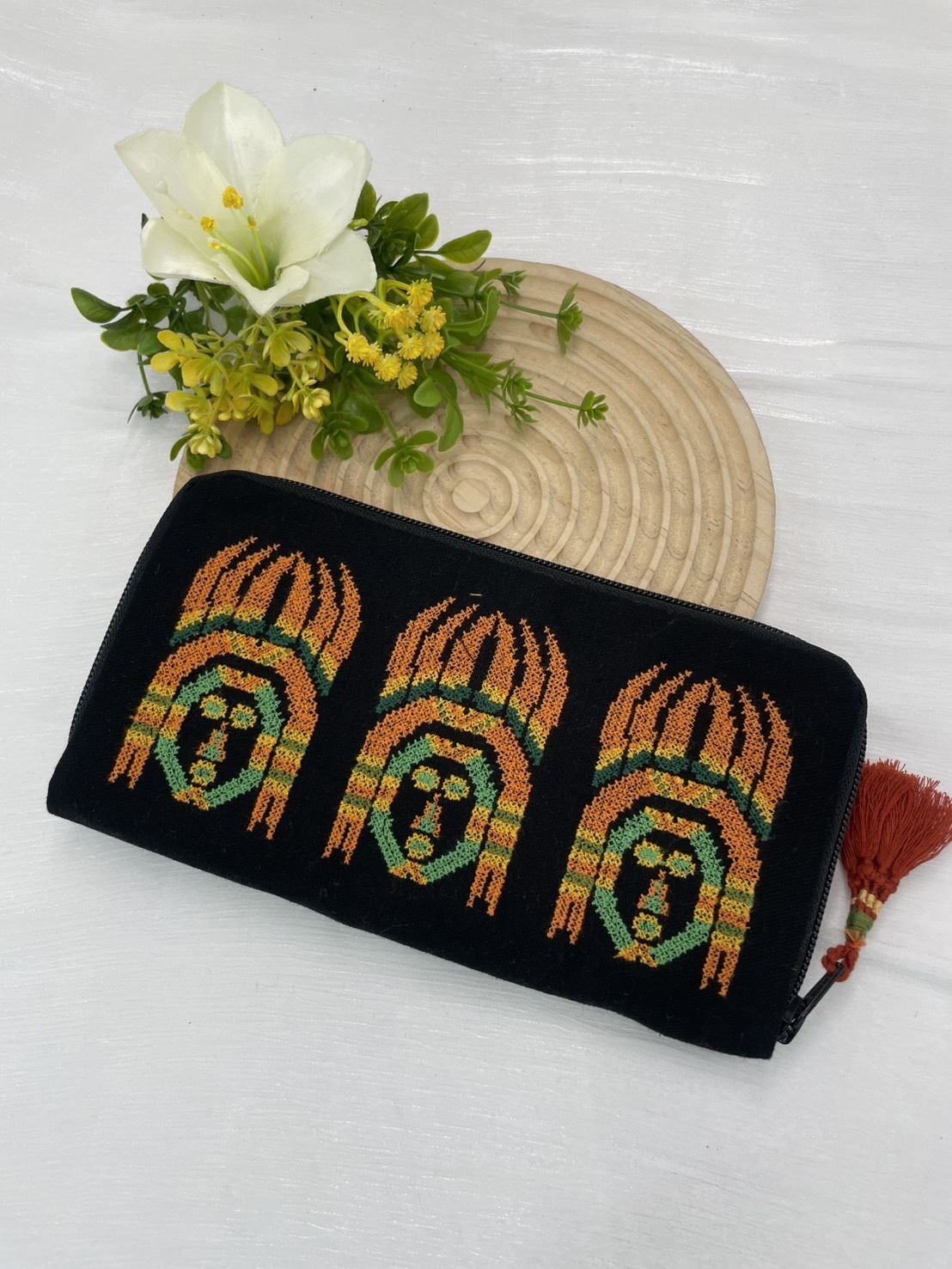 No.8黑底刺繡長夾長22cm深12cm