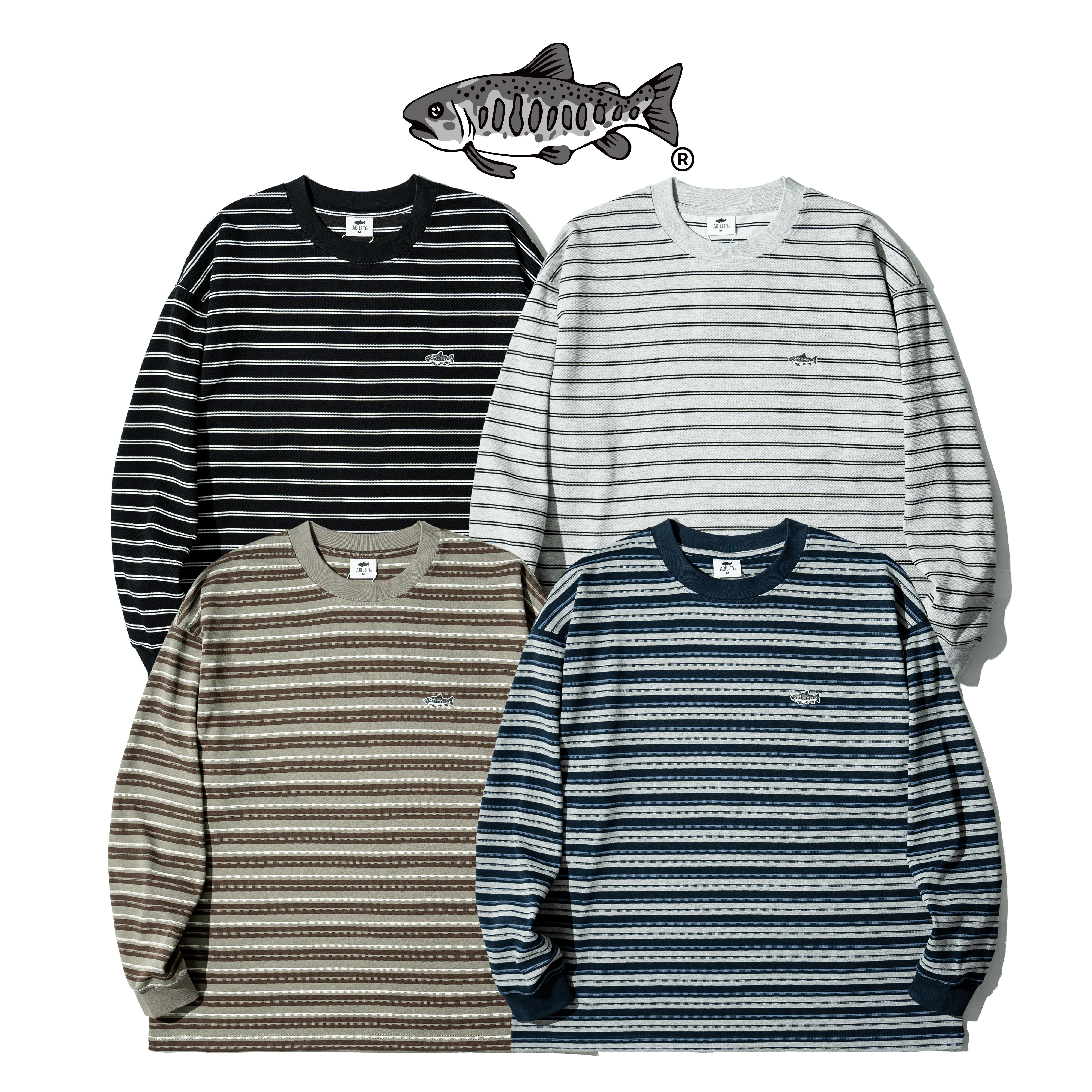 AGILITY Embroidery Stripe LS Tee 鮭魚刺繡 條紋 長袖Tee [SR8-S1]