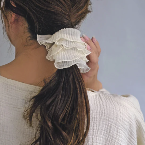 長款透薄紗荷葉邊褶髮圈