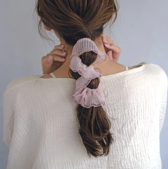 長款透薄紗荷葉邊褶髮圈