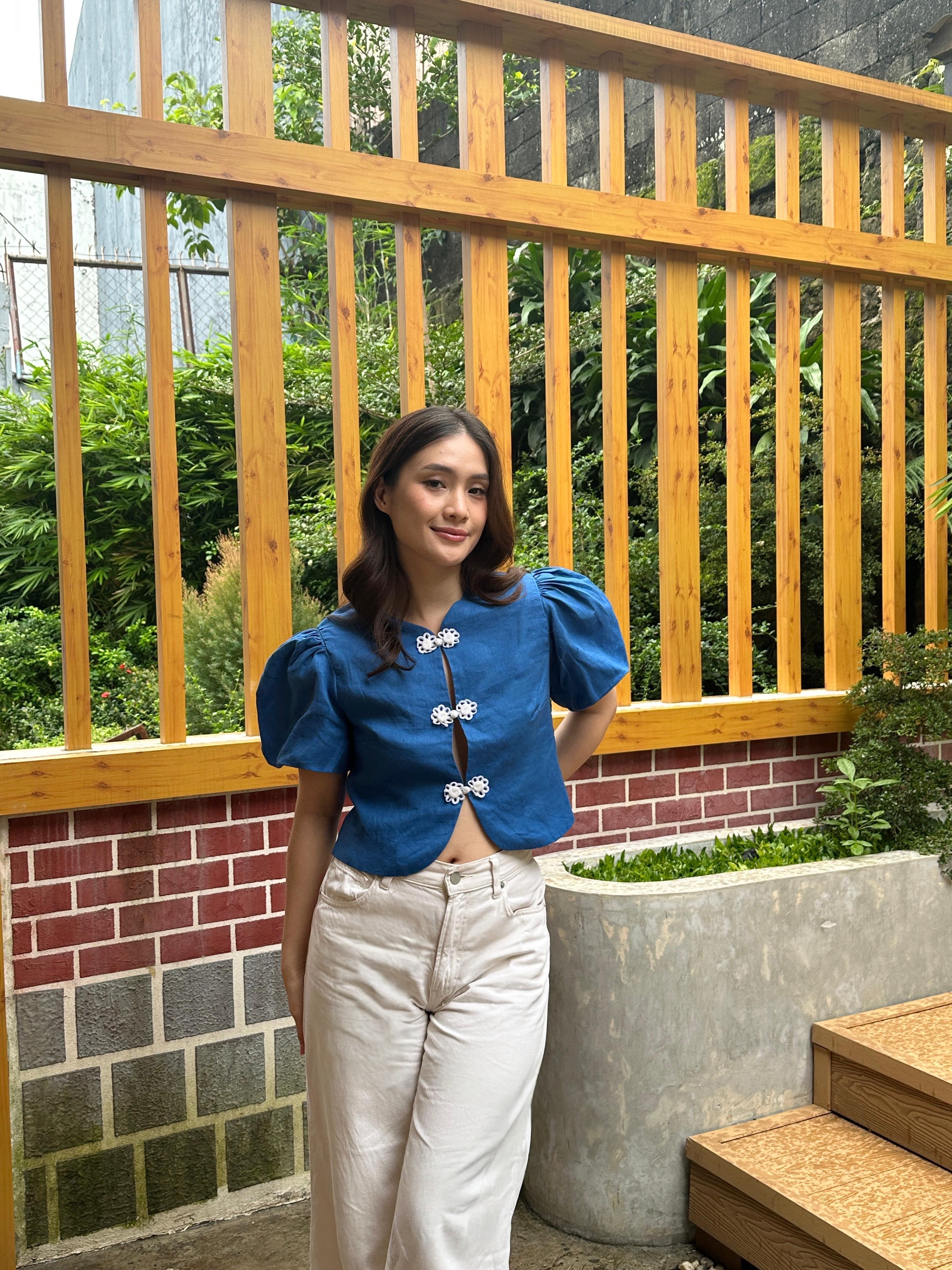 Agatha Top - Pure Linen Blue