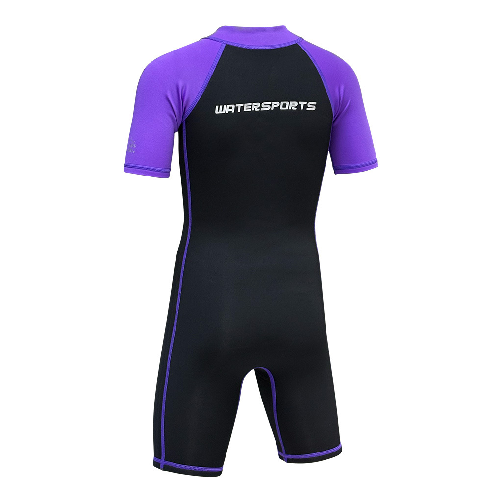 2/1mm 兒童 CR & 抓毛游泳保暖連身衣 - 黑/紫
