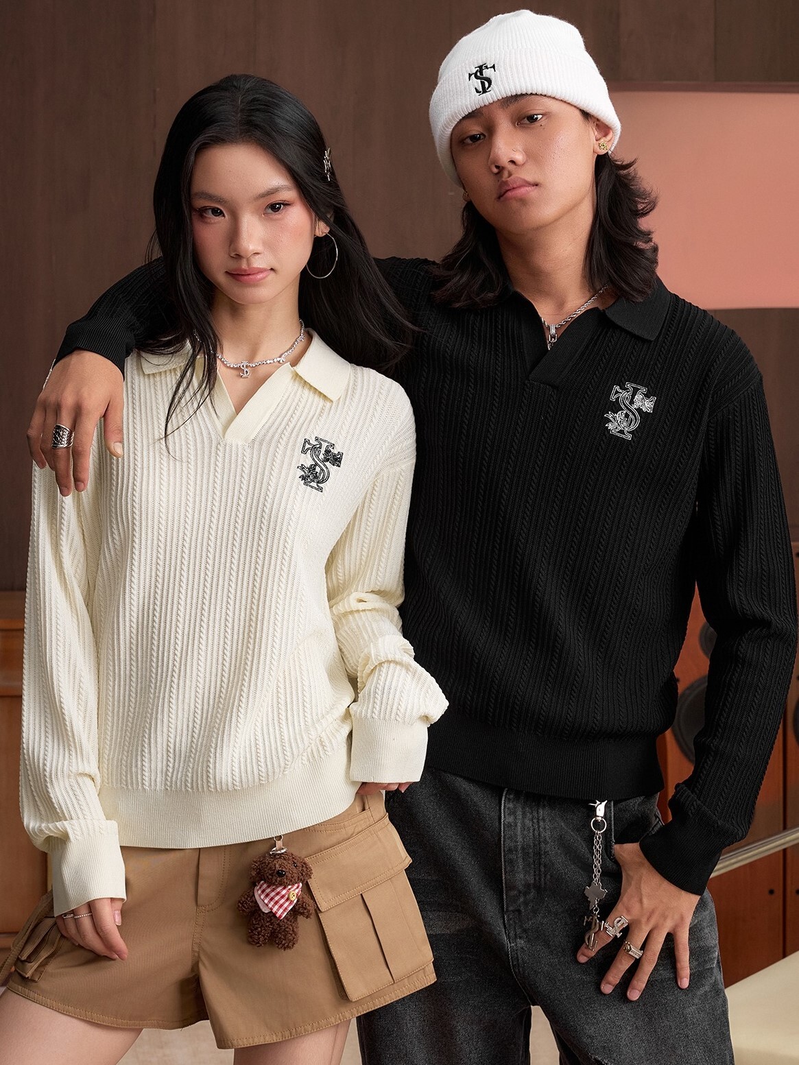 STK SmallTownKid 藤蔓 老錢Polo小標翻領 絞花針織毛衣