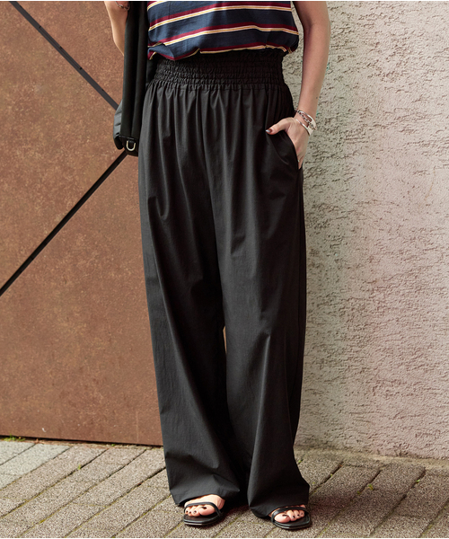 [現貨] JOURNAL STANDARD 亞麻尼龍彈力寬褲  黑 36號