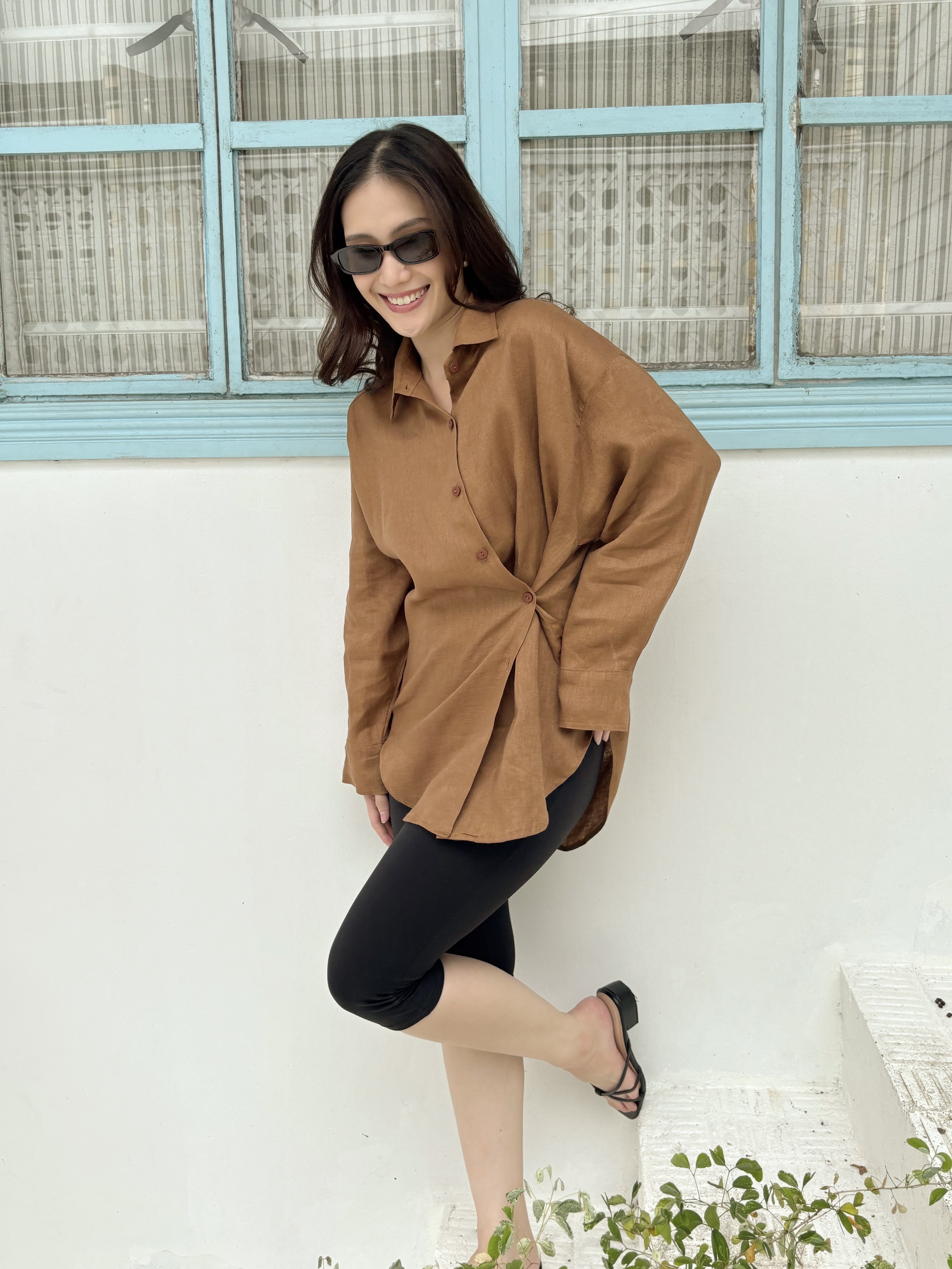 Romi Pure Linen Top - Caramel