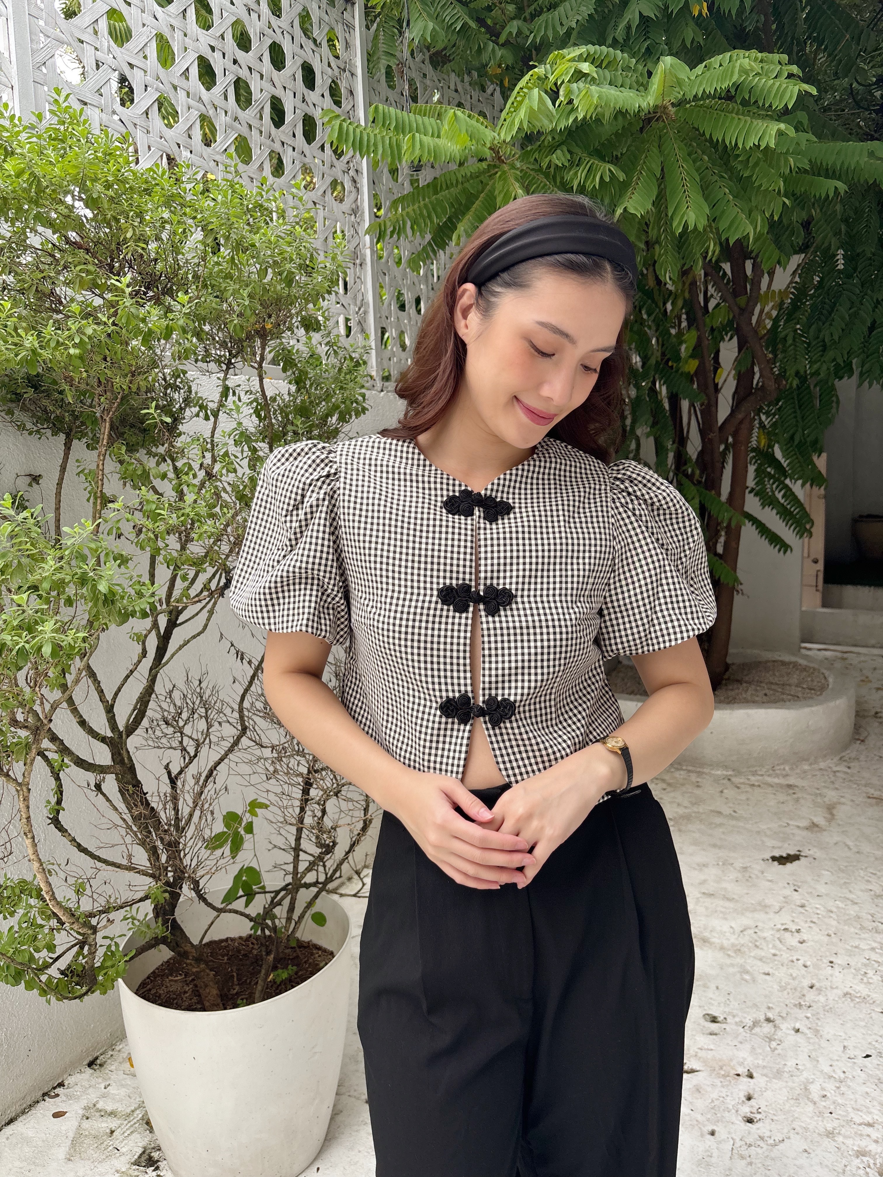 Agatha Top - Black and White Gingham