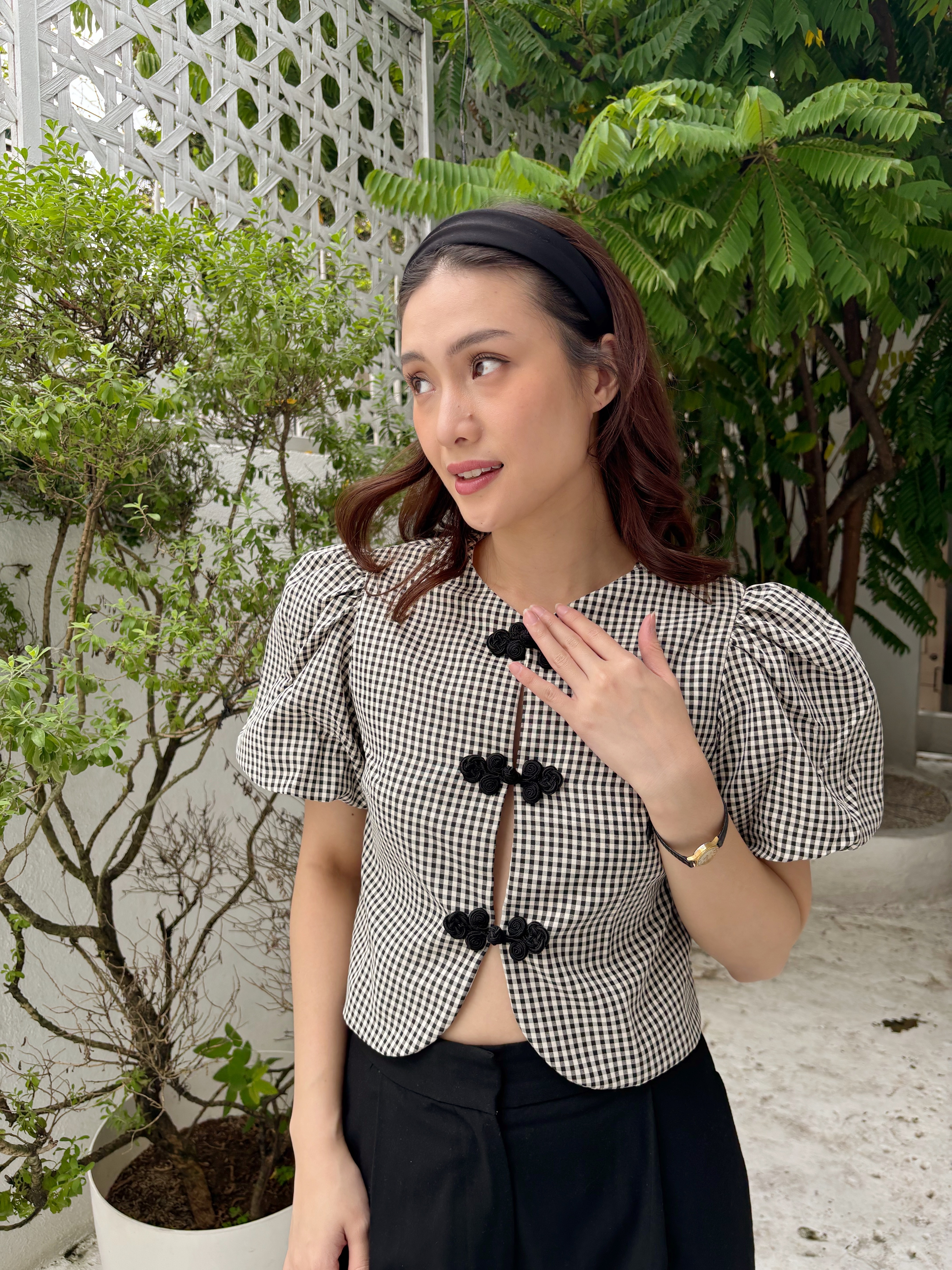 Agatha Top - Black and White Gingham