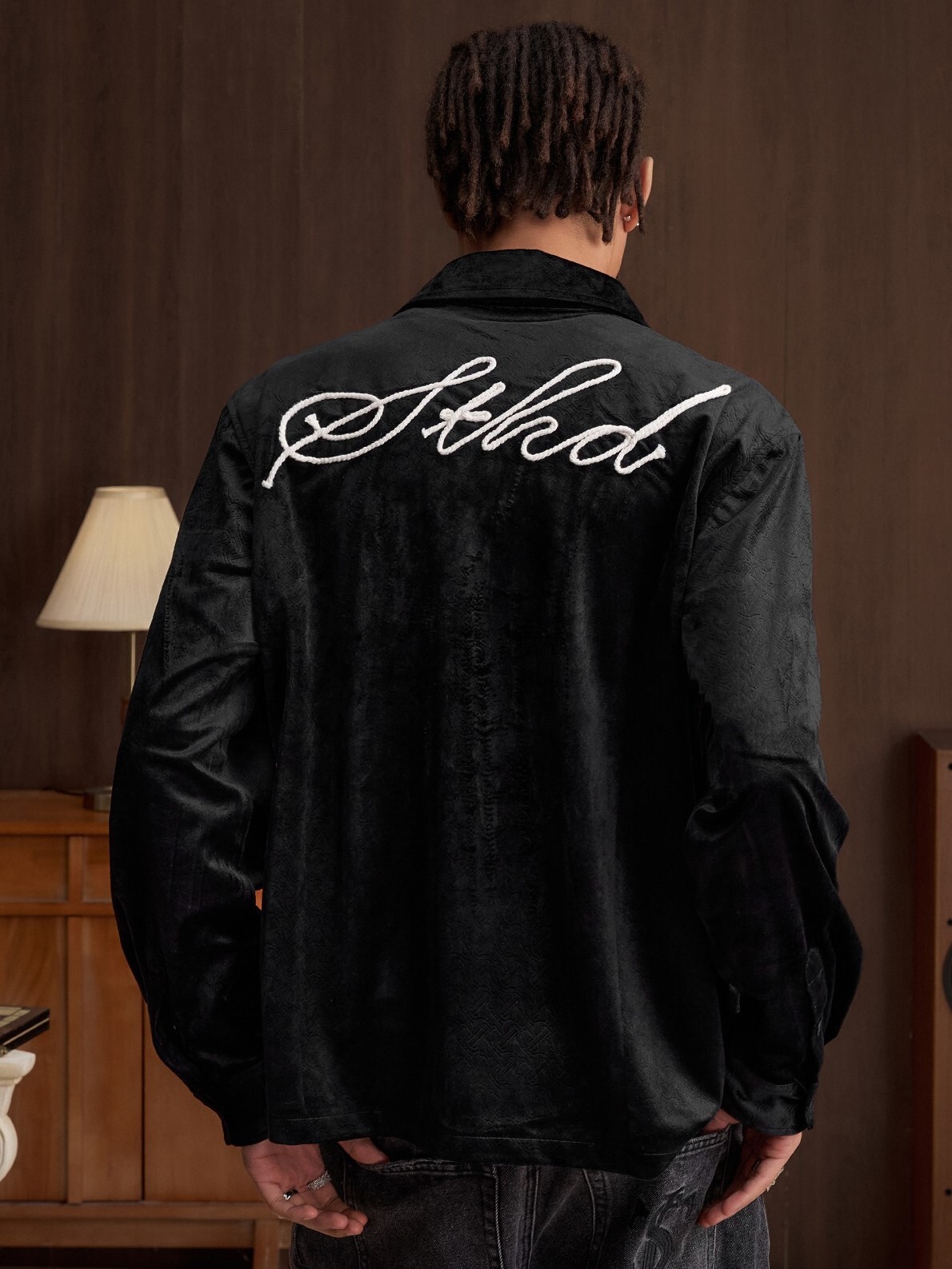 STK SmallTownKid 復古滿印 壓花絲絨 休閒鈕扣襯衫