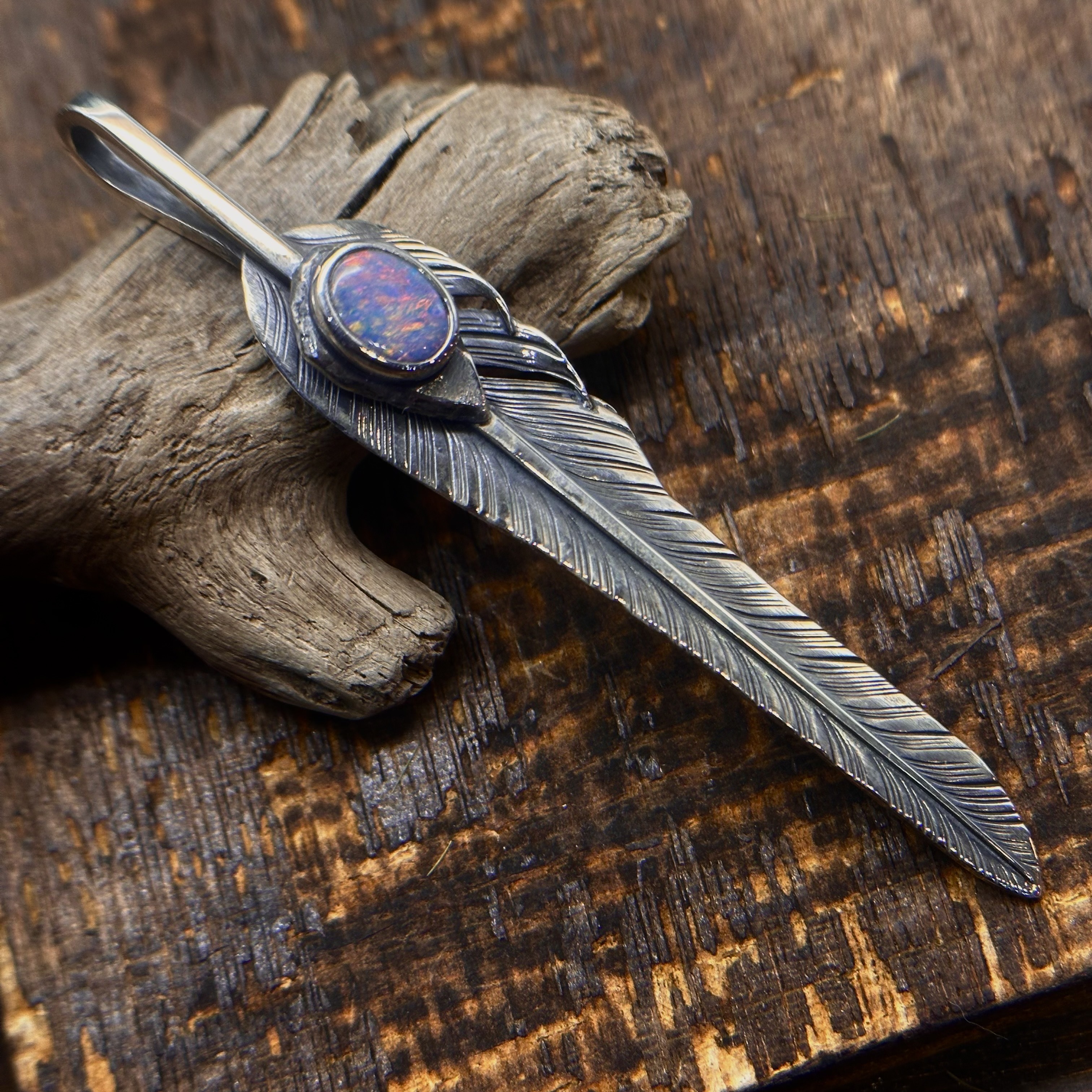 *Black Venom Jewelry- Freedom & Prayer全銀斬風羽鑲澳洲蛋白石