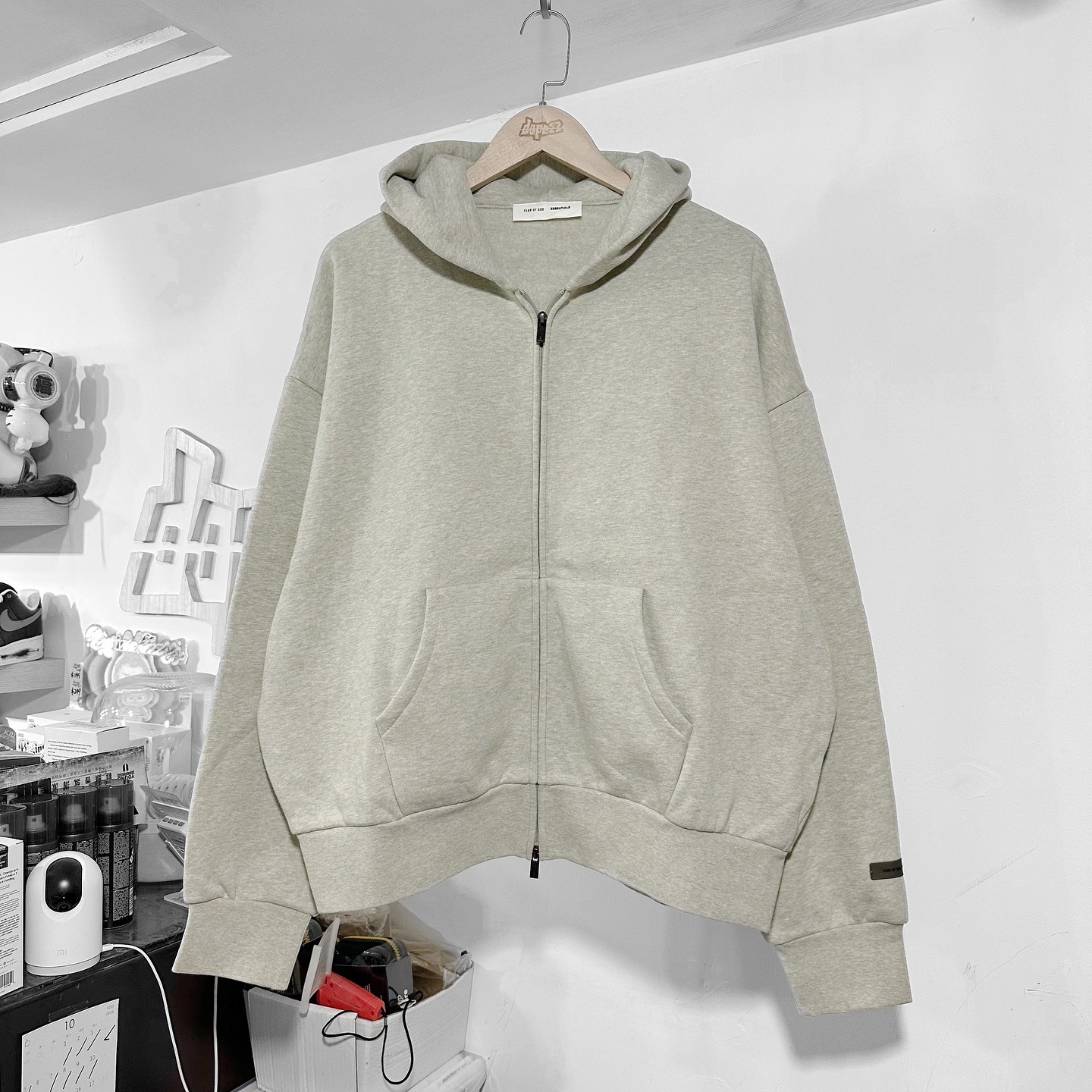 FEAR OF GOD FOG ESSENTIALS Classic Full Zip-Up Hoodie Heather Stone 拉鏈外套 淺灰色