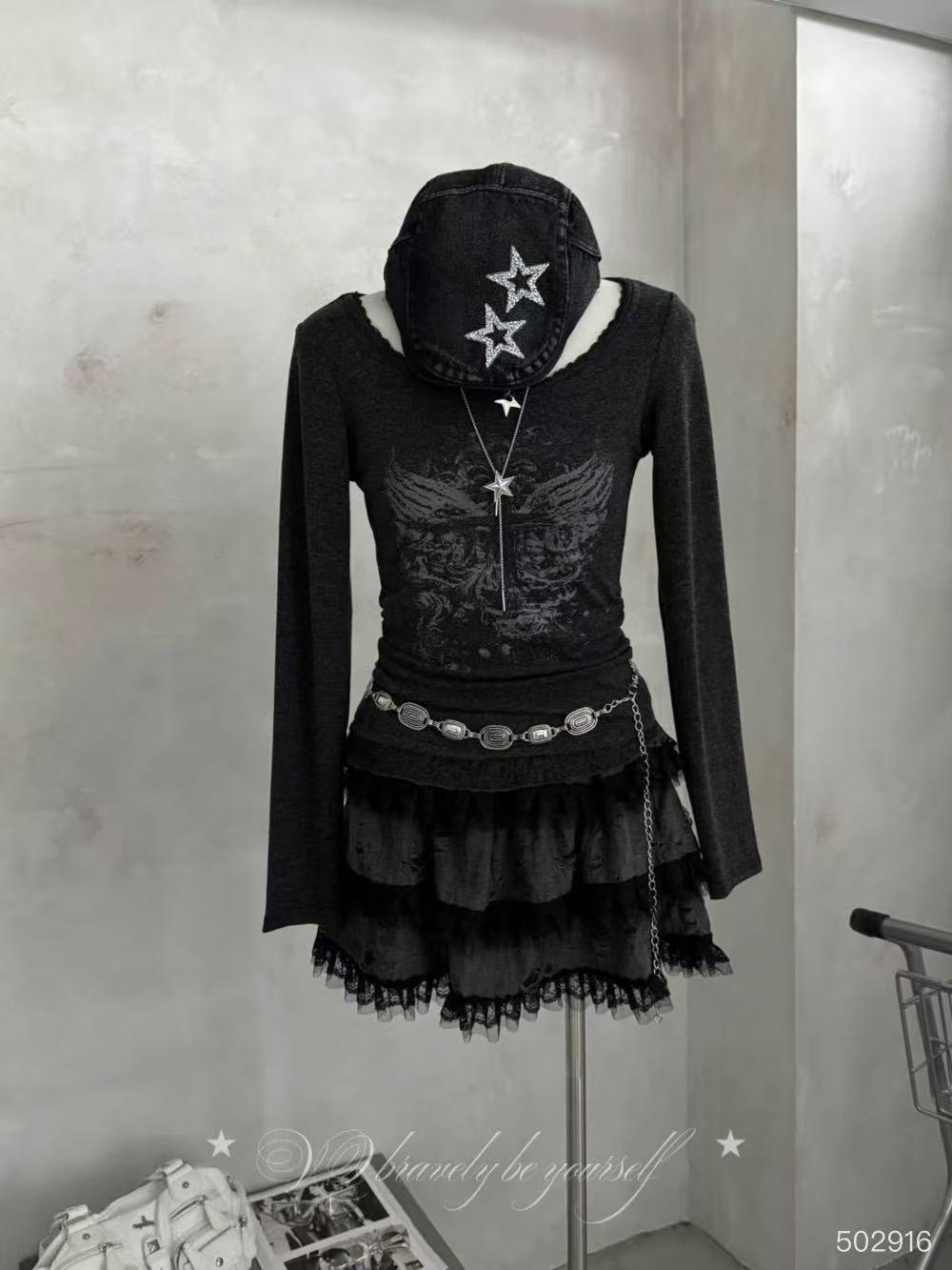 (GOAL) 復古純欲蕾絲拼接上衣  502916