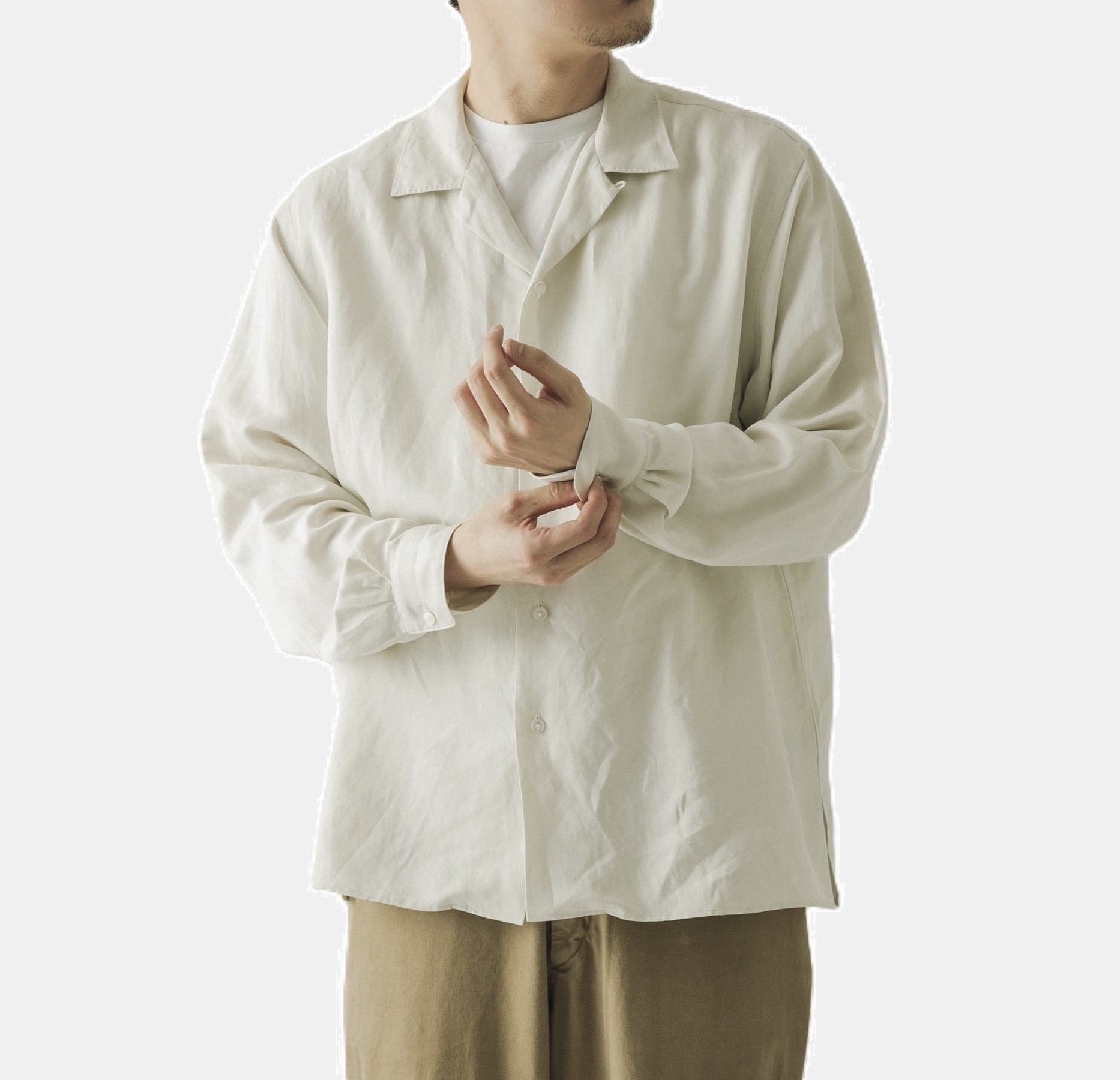 10/19 RE-STOCK: A.PRESSE 2025 SILK LINEN OPEN COLLAR SHIRT L/S (25SAP-02-05H) - PRE ORDER ITEM (預訂中)
