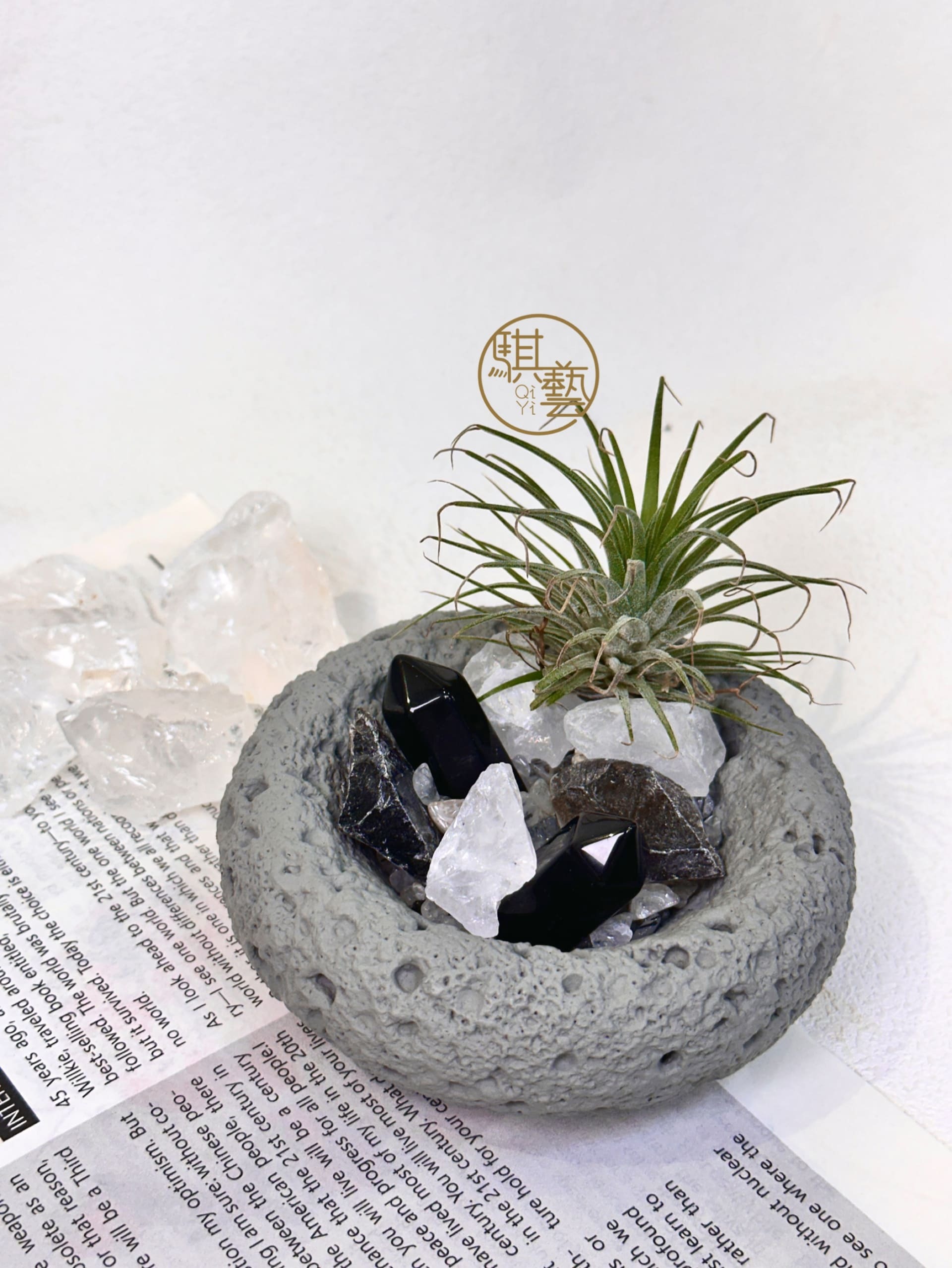 聚寶盆栽｜黃水晶黑聚寶盆・粉水晶白聚寶盆・黑曜灰聚寶盆