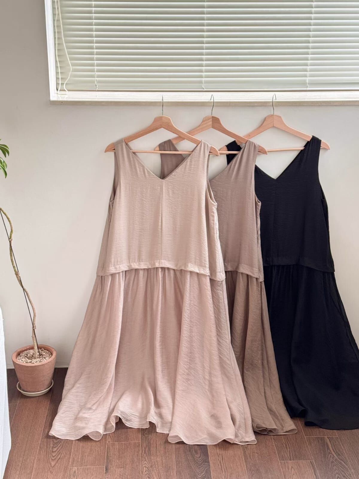 GI5121 假兩件皺皺背心連身裙