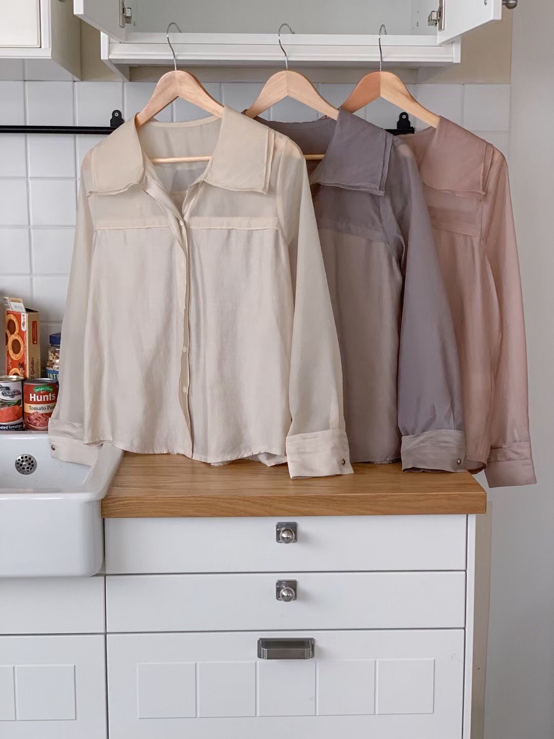 GI5132 雙層壓領摺透膚恤衫