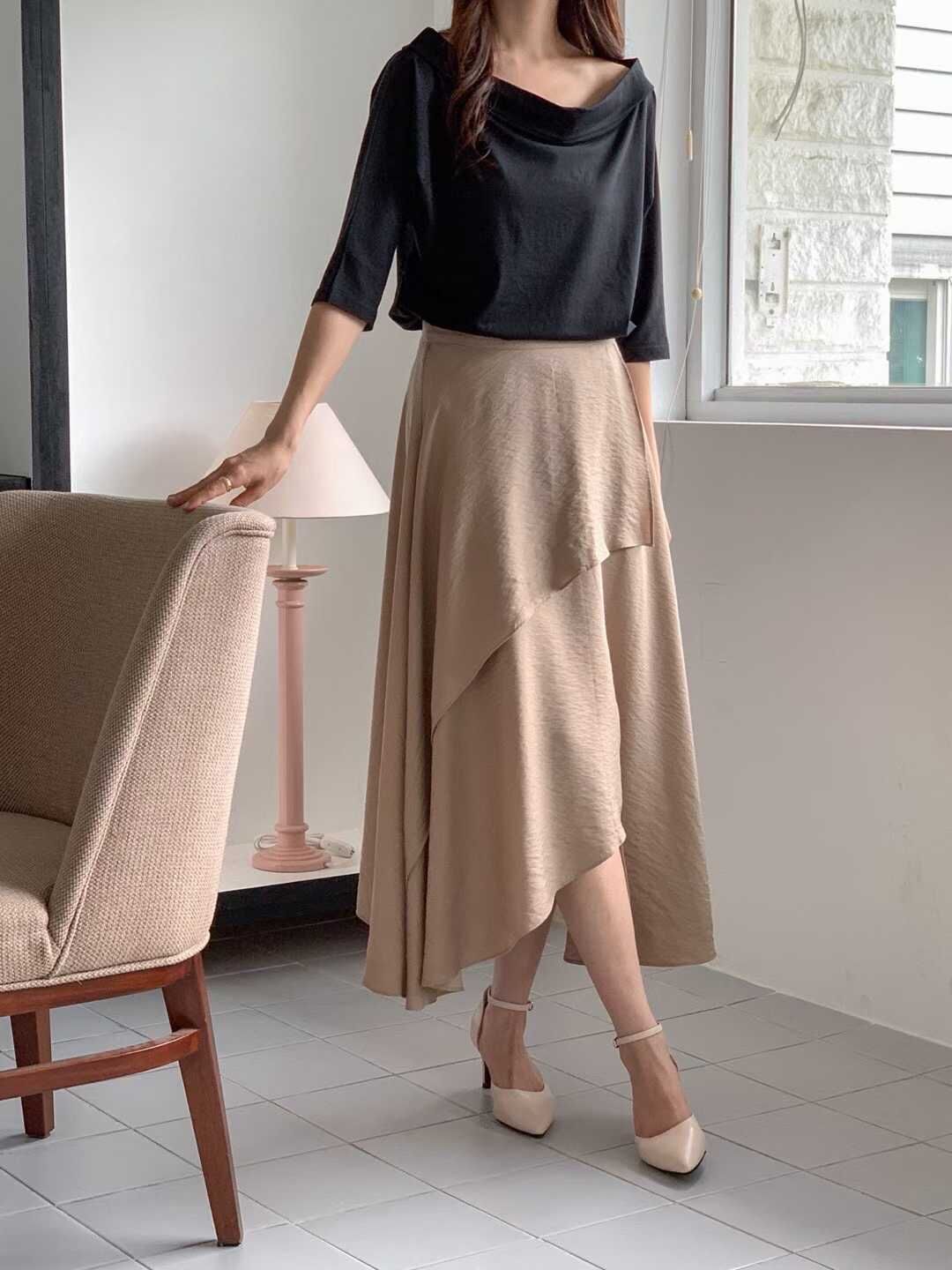 GI5139 皺皺不規則層次長裙