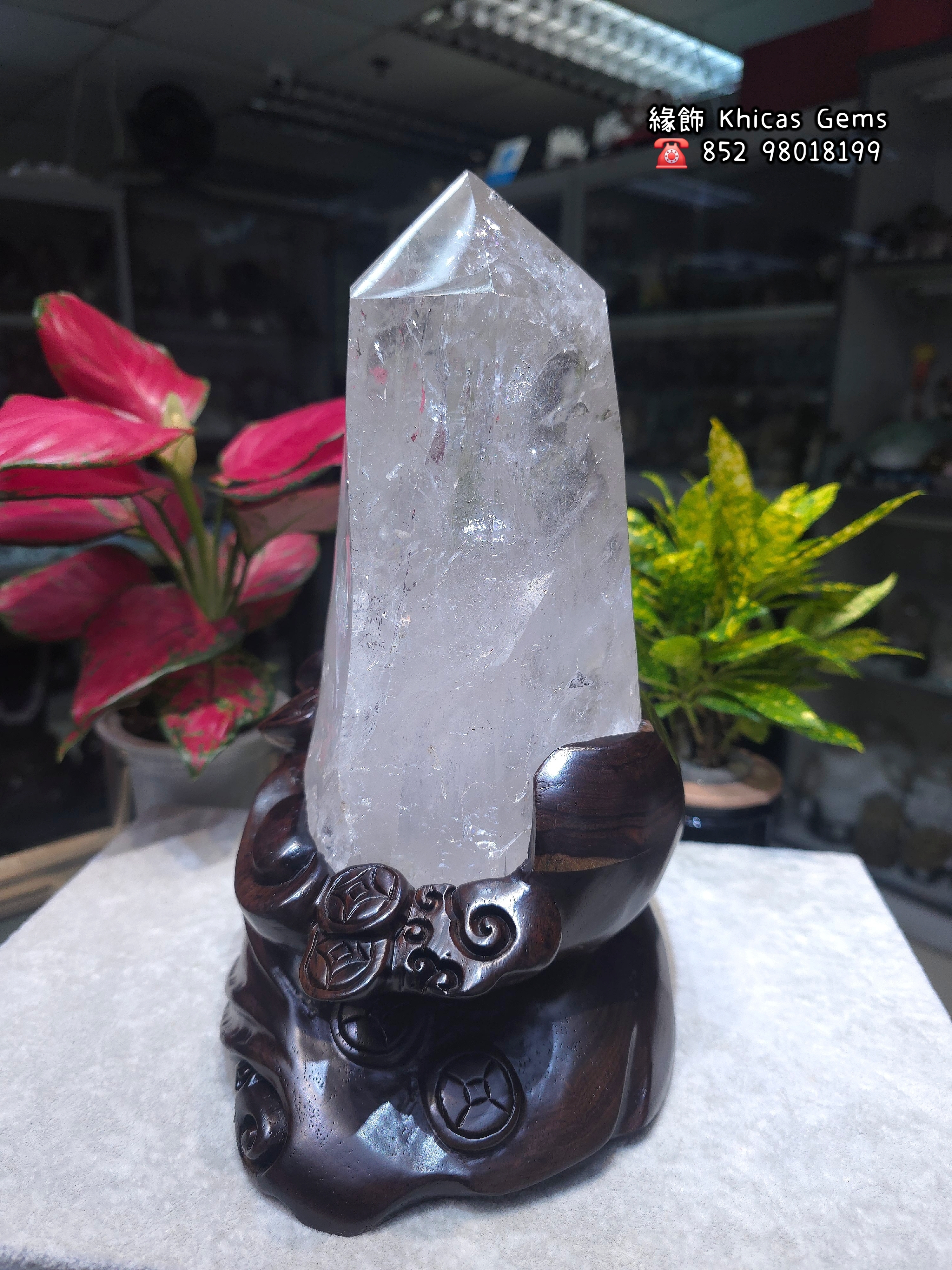 天然利比亞水膽彩虹白水晶柱3.512kg