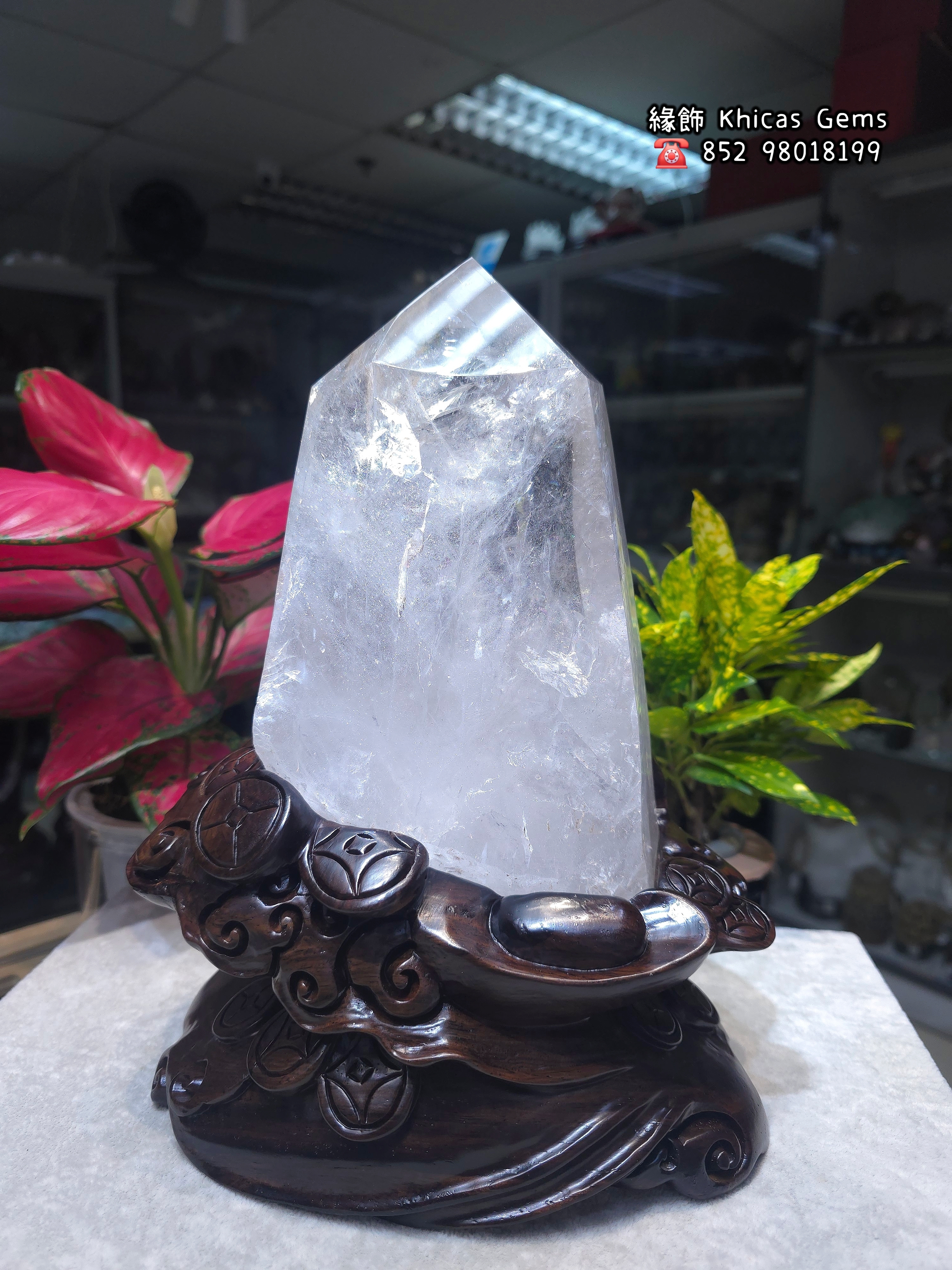 天然利比亞水膽彩虹白水晶柱3.512kg