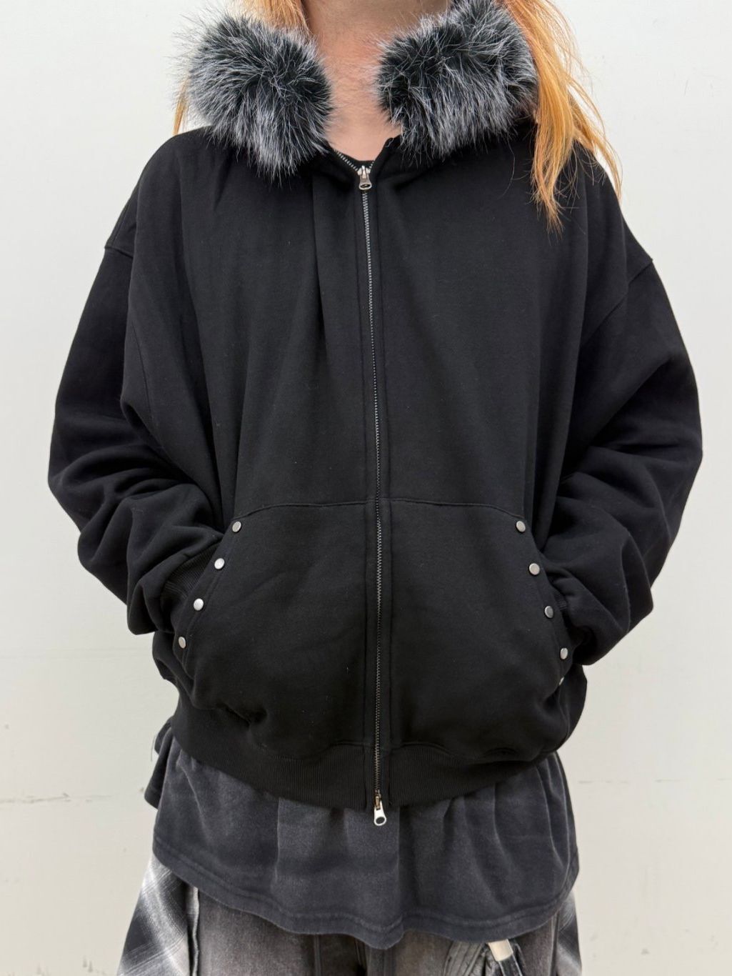 毛毛帽拉鍊外套 GLAMOUR-130JK