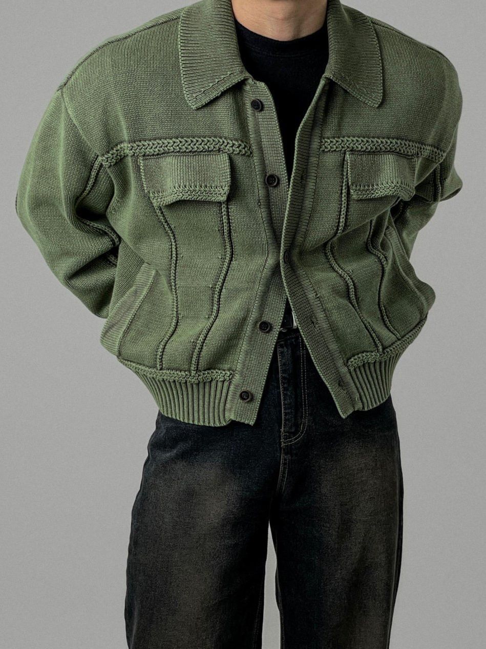 反領開胸針織外套 Lowell-073JK