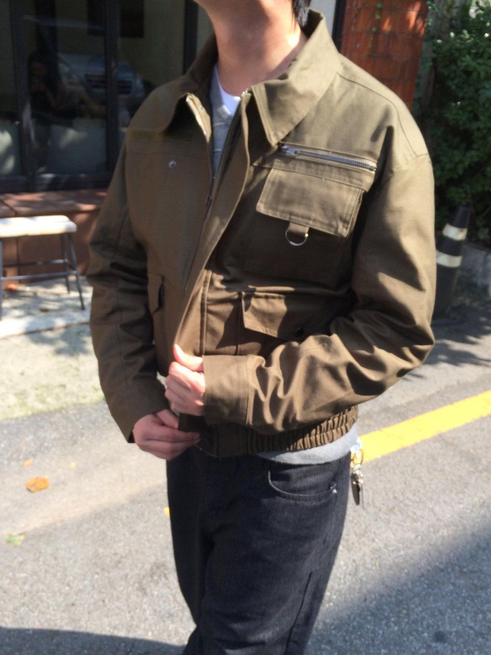 反領淨色拉鍊外套 Lowell-074JK