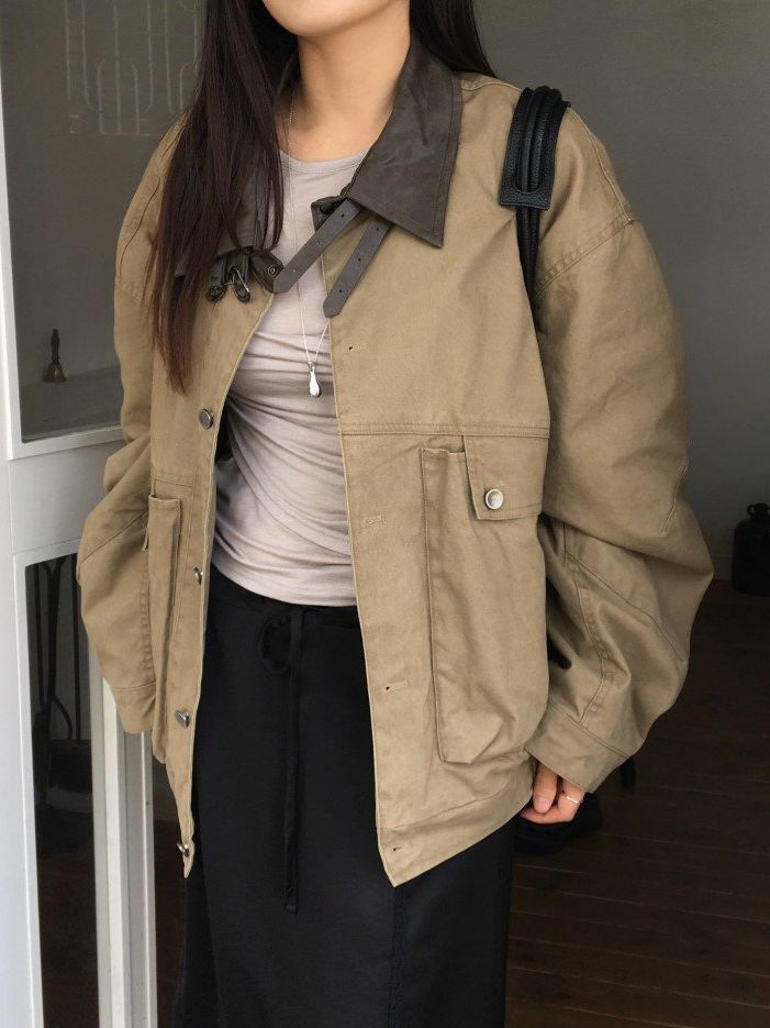 拼皮領開胸外套 Lowell-075JK