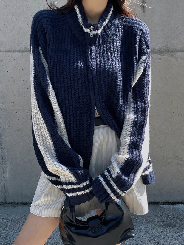 拼色拉鍊針織外套 Lowell-077JK