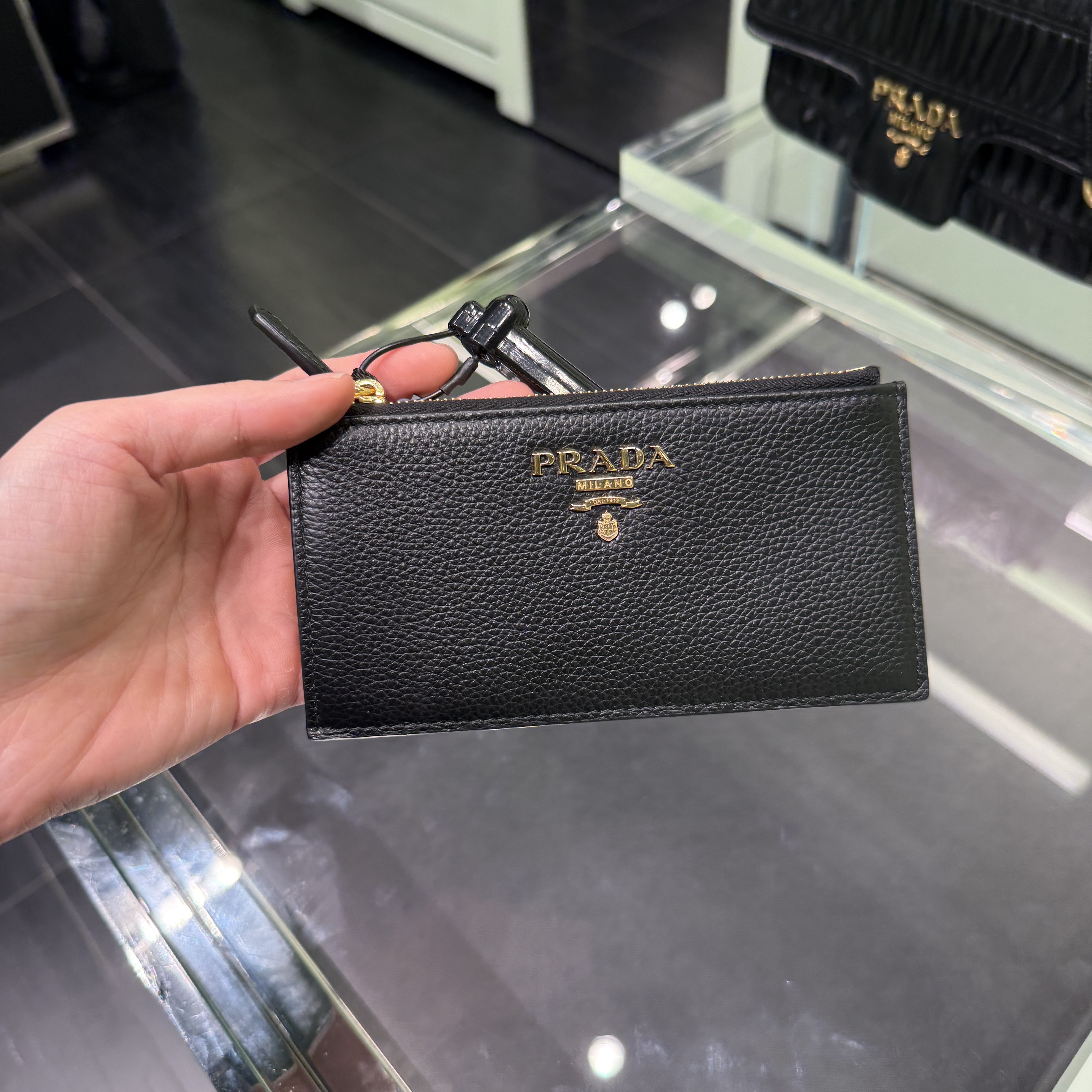 Prada grainy zip coin purse cardholder black 1MC079